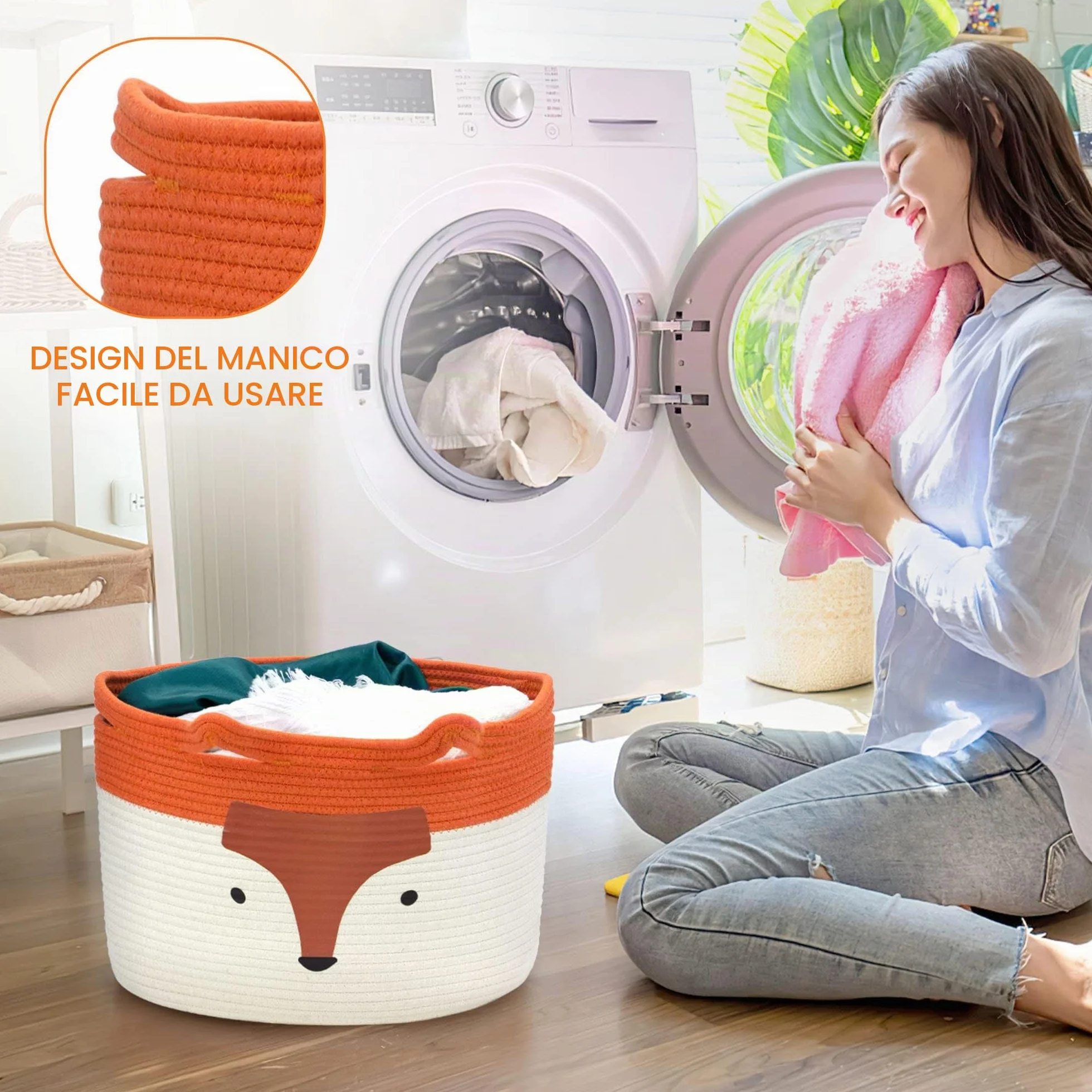 Cesto portaoggetti in cotone per giocattoli e biancheria Volpe, decorazione cameretta bambini