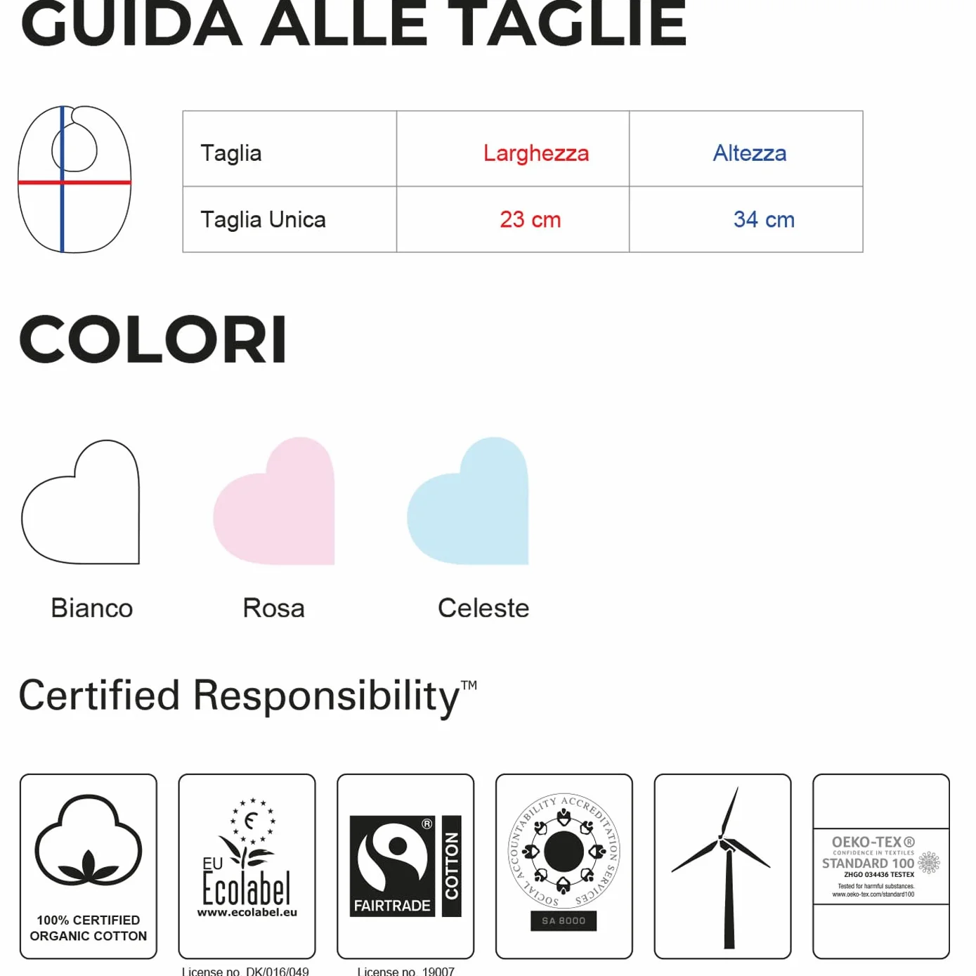 Bavaglino Personalizzato 100% Cotone Organico Certificato 34x23 Bianco