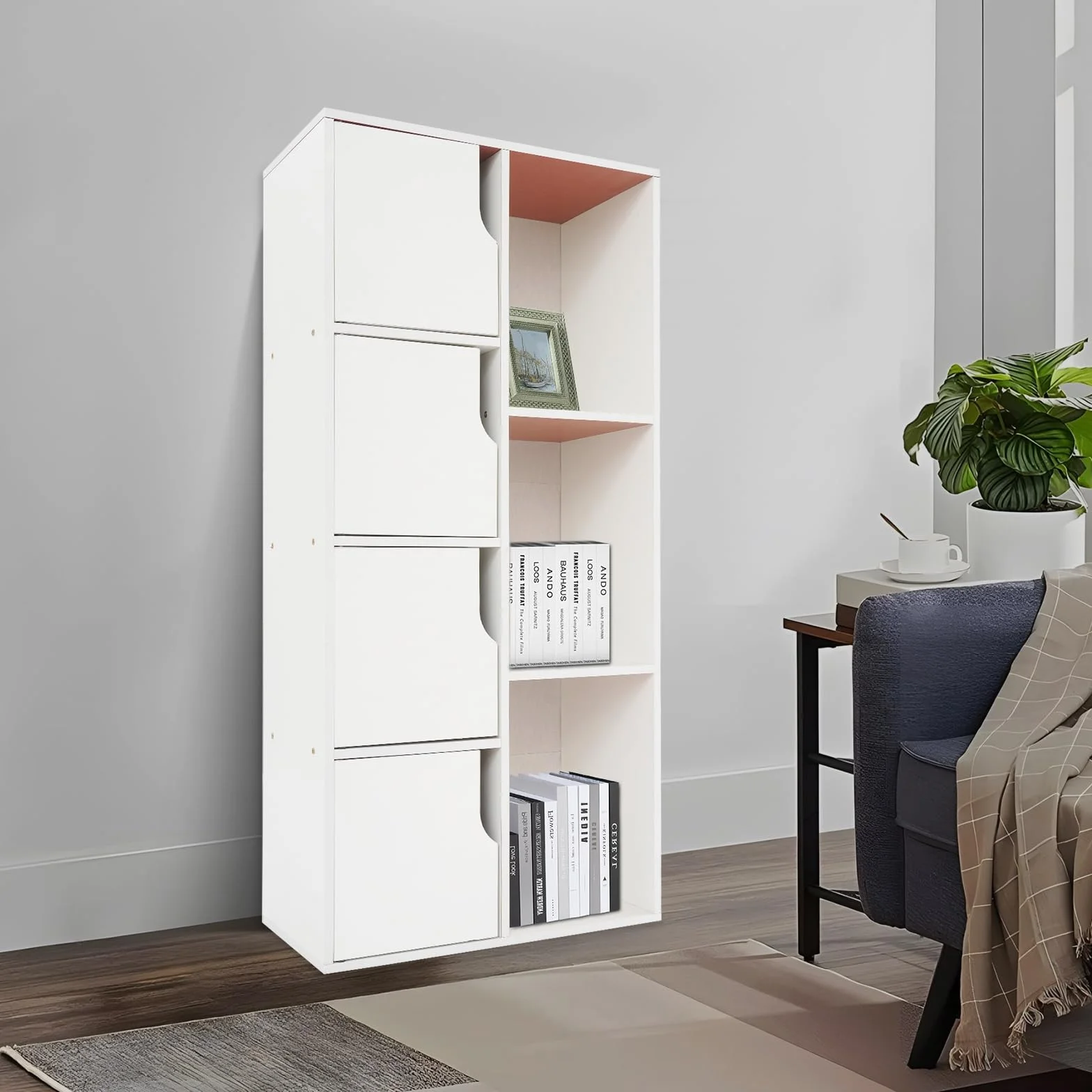 Armadio a Colonna Bianco Stretto 50x24x105 cm 7 Scompartimenti per Conservazione Soggiorno Camera da Letto