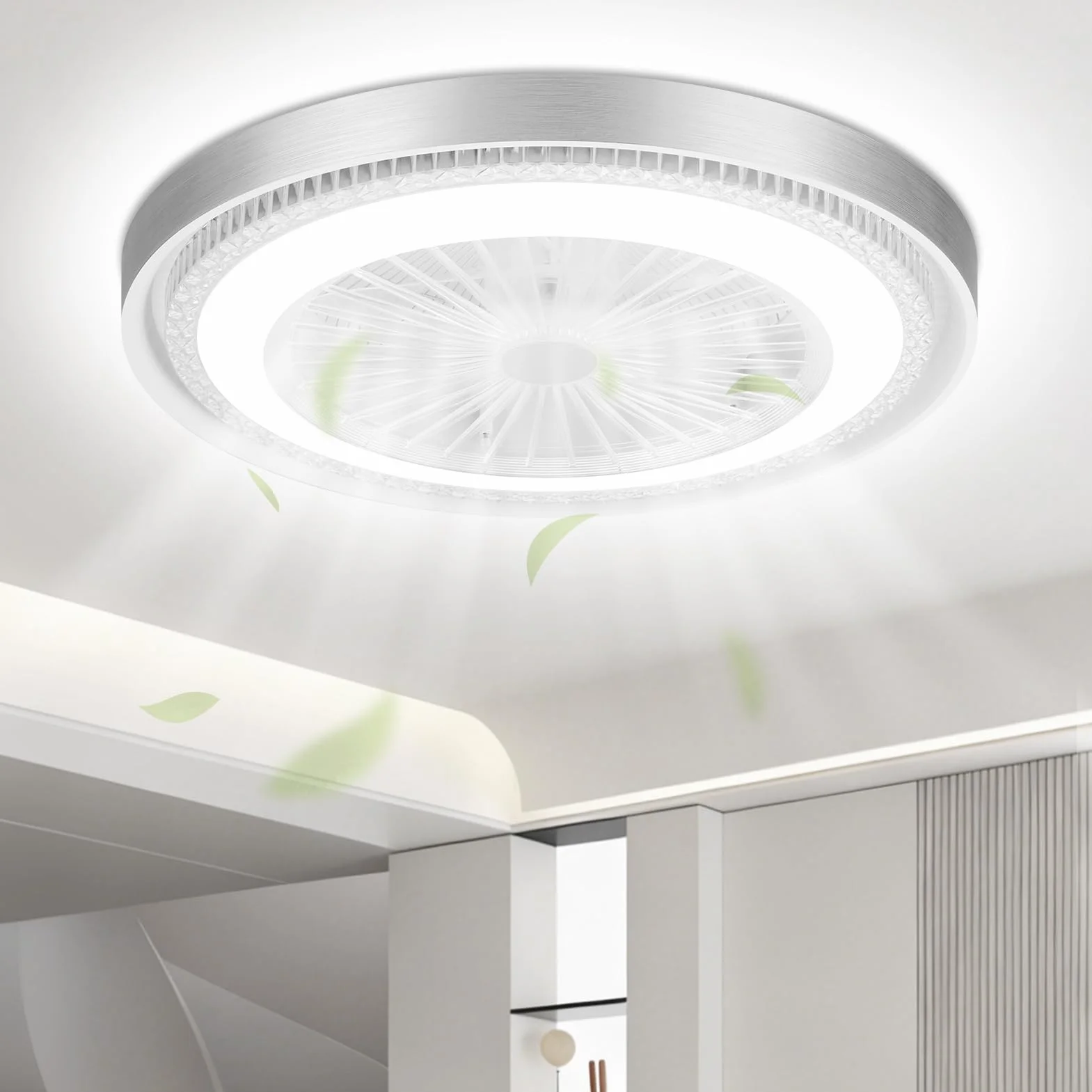 Ventilatore da Soffitto con Luce,50W Ventilatore da Soffitto con Luce e Telecomando & APP,Ultra-Silenzioso|6 Velocità| Motore DC Reversibile|Dimmerabile Plafoniera con Ventilatore,Ø51cm