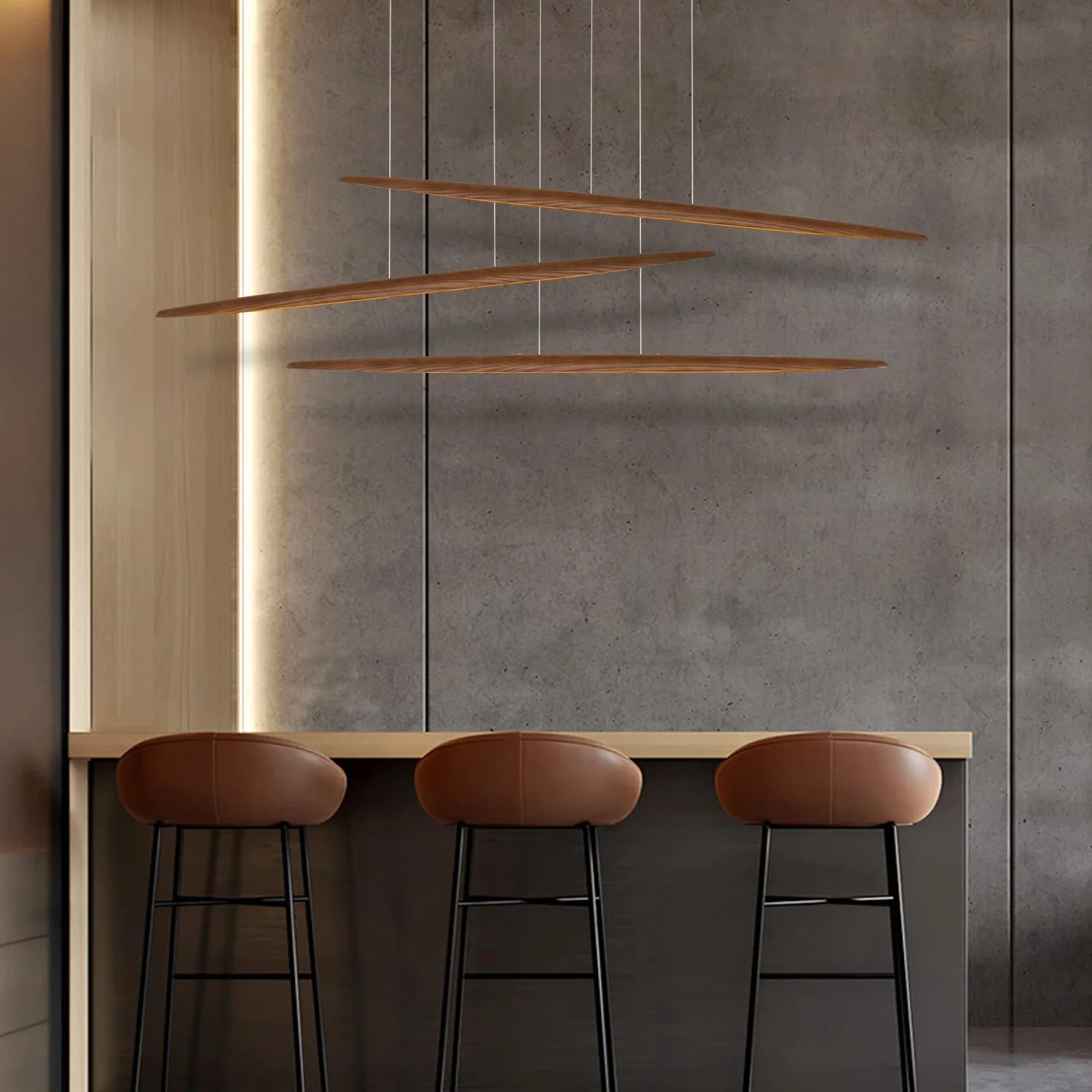 YISDESIGN Lampada a sospensione lineare in legno da 180,3 cm, per sala da pranzo e isola, lampadario lineare a LED dimmerabile, 40 W, colore noce