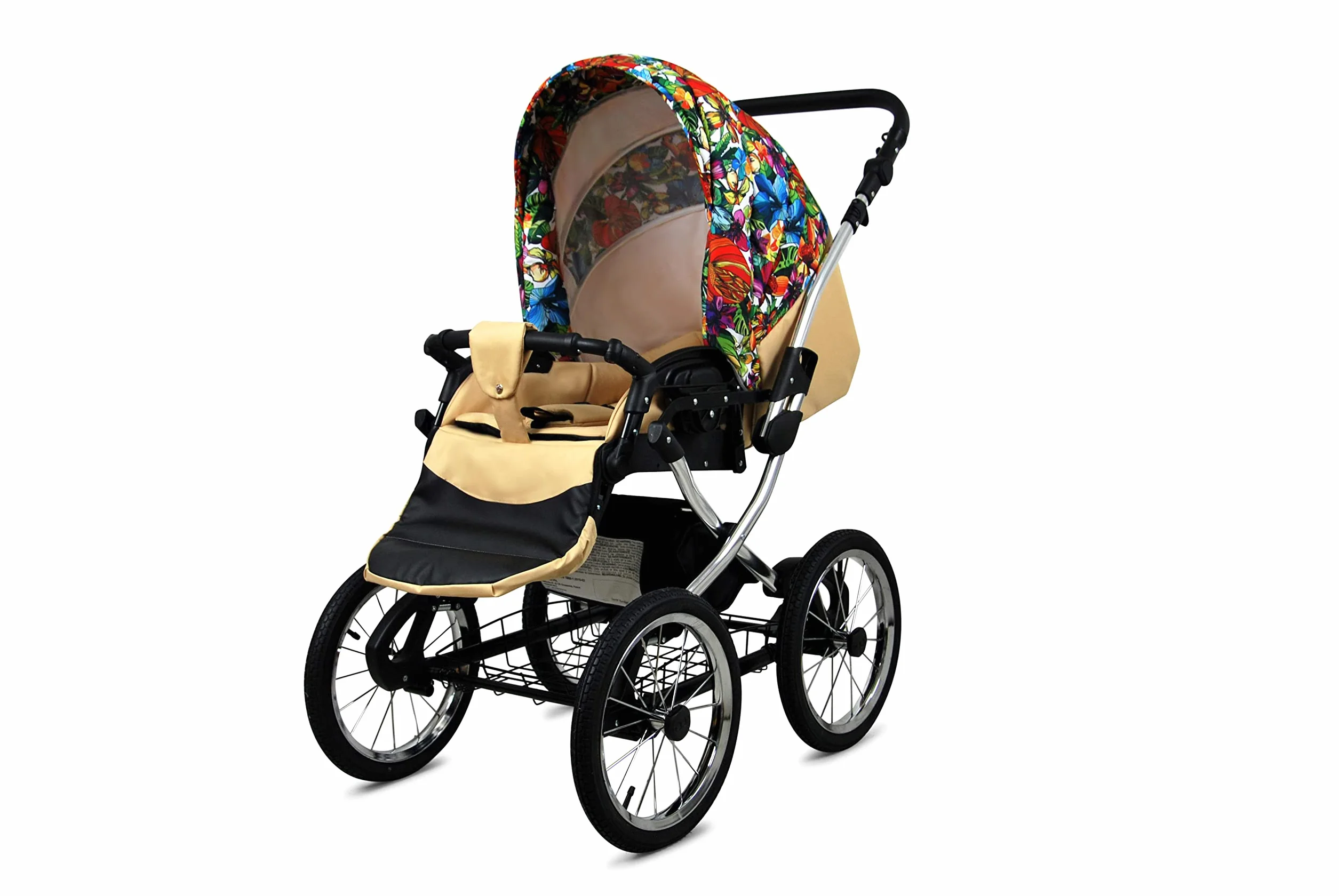 BabyLux ALU 2in1 Passeggino per Bambini - 59x105x125cm Max 15kg Jungle Flowers Silver Frame
