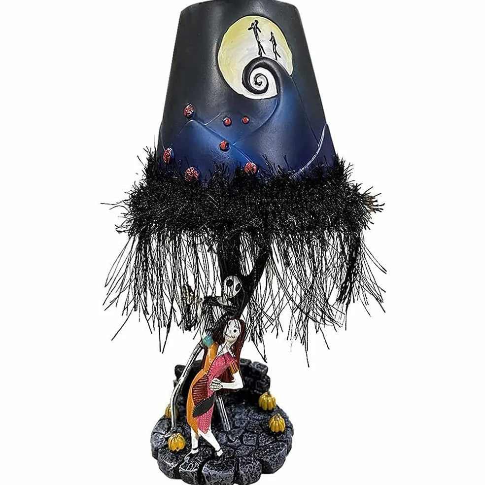Lampada da Tavolo di Halloween con Luce LED Notturna Nightmare Before Halloween Luce Lunare con Nappa Resina Luci Atmosferiche per Scrivania Decorazione