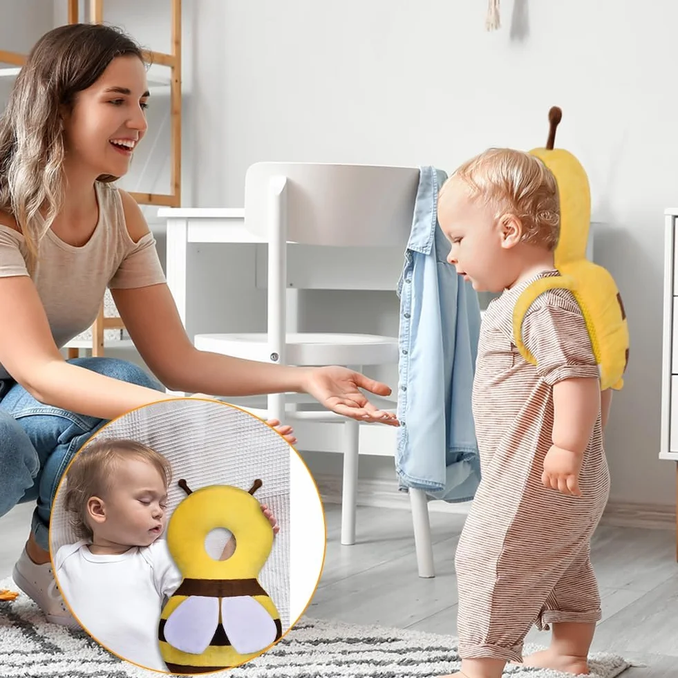 Vicloon Protezione per la Testa del Bambino, Cuscino di Sicurezza Regolabile Morbido e Traspirante, Ape Gialla