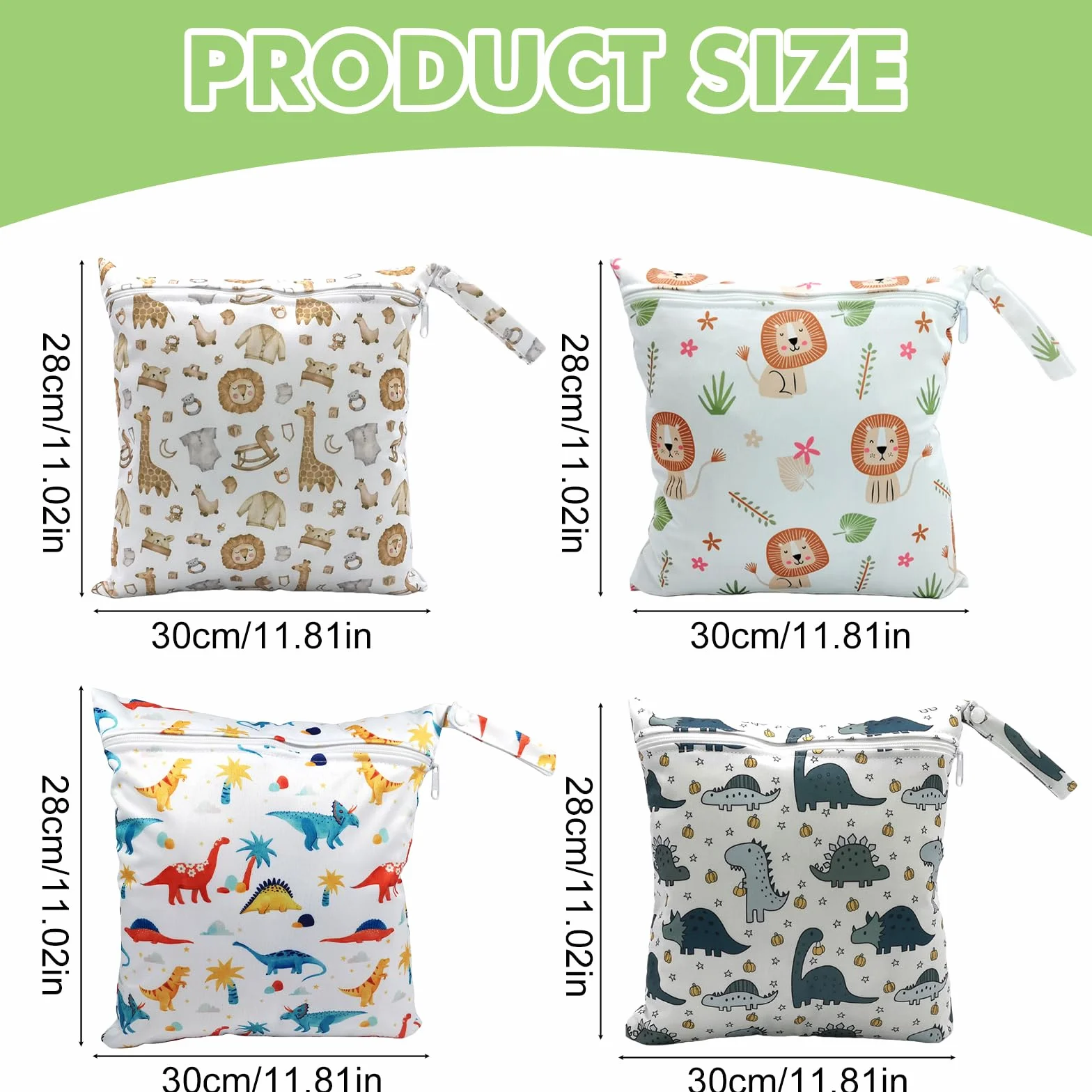 Wetbag asilo 28x30 cm sacchetto bagnato pannolini riutilizzabile con chiusura lampo 4 pezzi motivi colorati