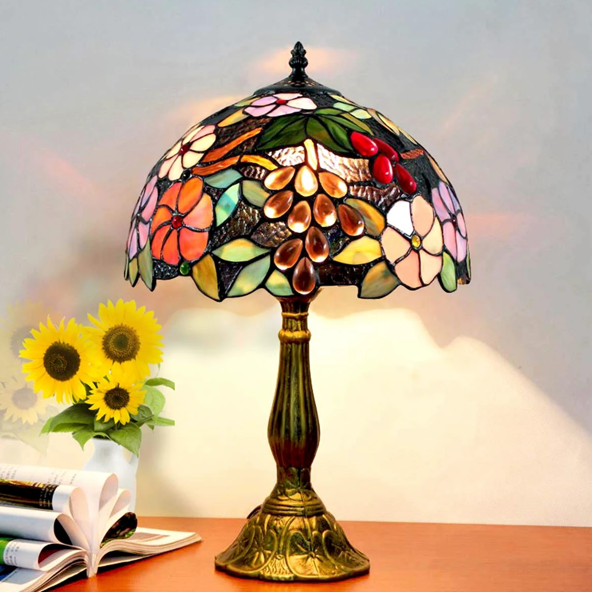 Lampada in stile Tiffany, 12 pollici Lampada da comodino notte a paralume fatto a mano in vetro colorato, Lampada da tavolo, per Soggiorno Camera da letto Tavolino da caffè