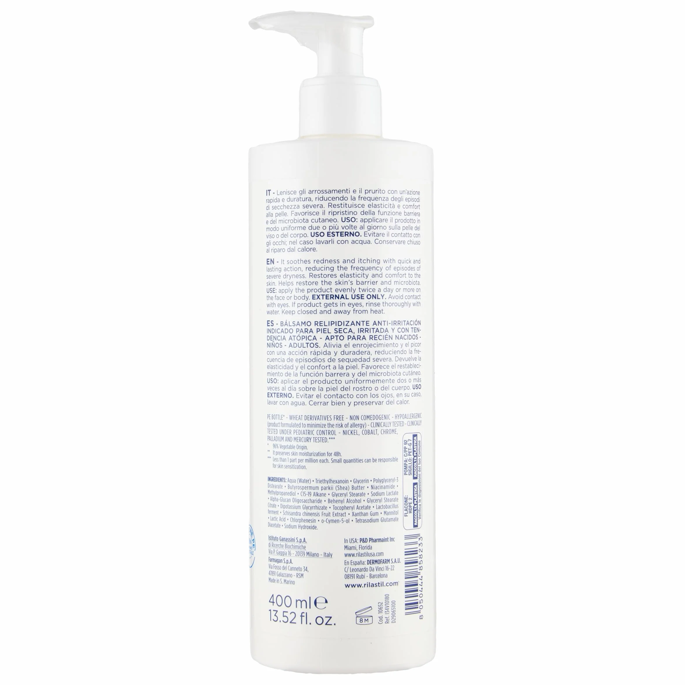 Rilastil Xerolact Balsamo PB Viso e Corpo 400 ml Relipidante Antirritazioni Pelli Atopiche