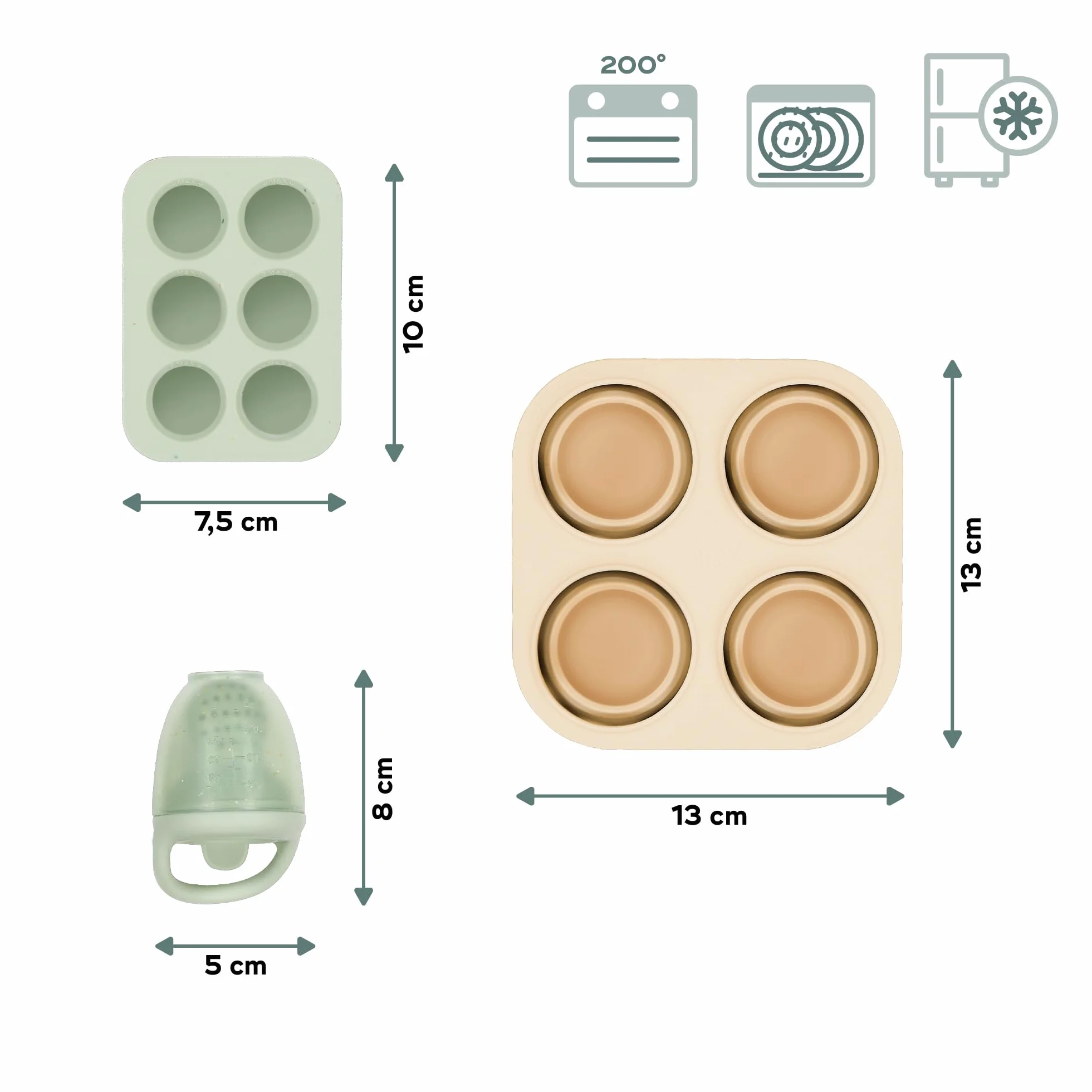 Babymoov Contenitori in silicone per alimenti bambini con succhiotto frutta 2 vaschette congelamento pappe coperchio