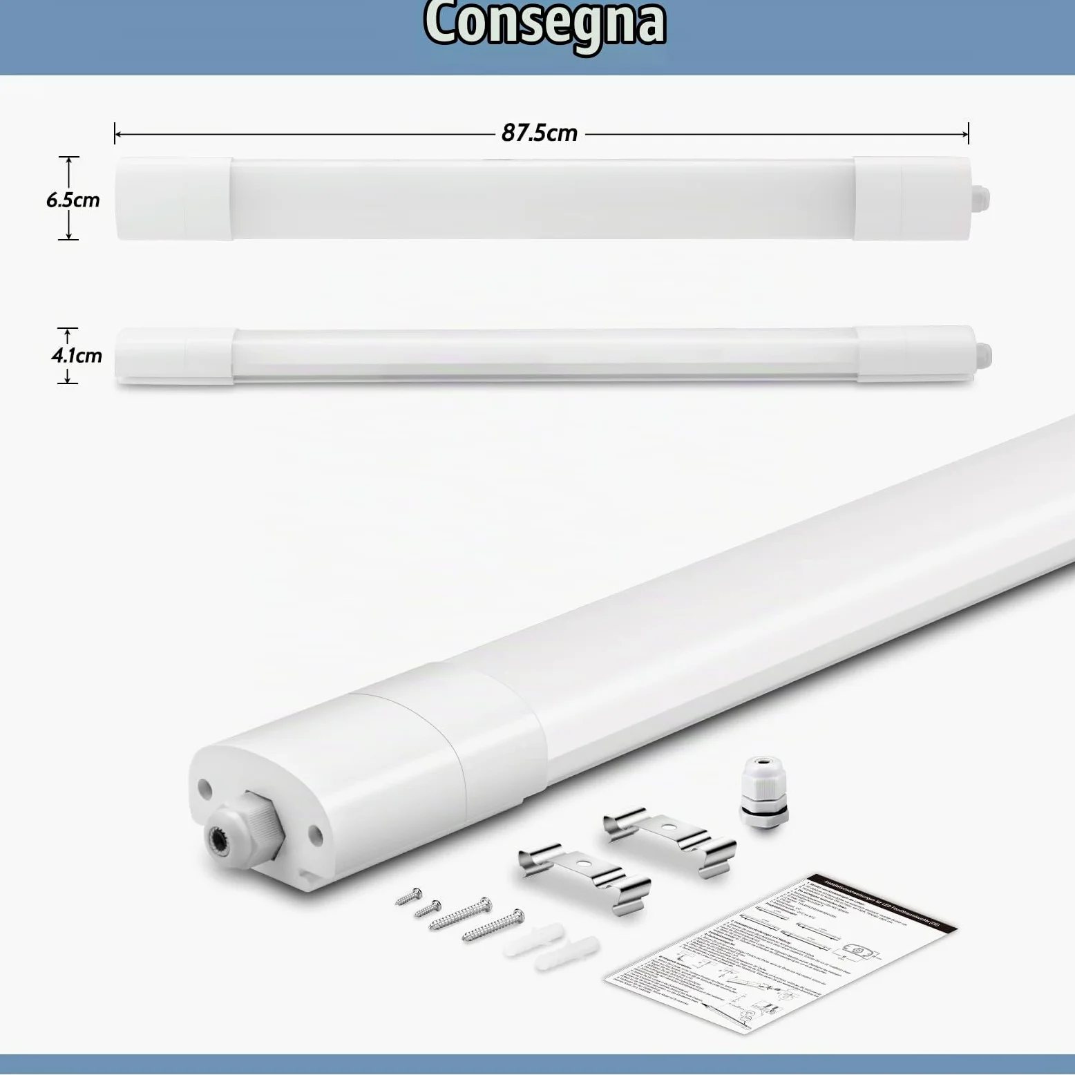 Lampada a LED per ambienti umidi, 90 cm, 30 W, 3300 lm, IP65, impermeabile, per ambienti umidi, per cantina, officina, garage, cucina, bagno, ufficio, bianco neutro, 4000 K