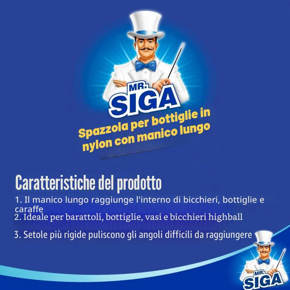 MR.SIGA Spazzola per Bottiglie con Manico Lungo - Testa 5.5 cm