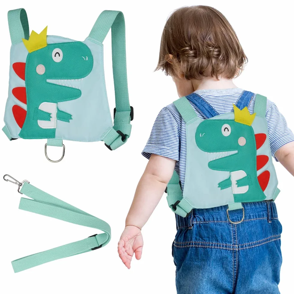 AOMIG Imbracatura di Sicurezza Bambini, Guinzaglio Anti-Loss, Dinosauro Verde
