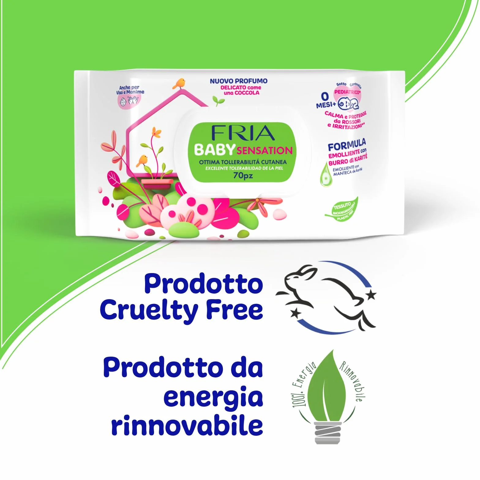 Fria Baby Sensation Salviette per Cambio Pannolino Burro di Karitè 70 Salviette