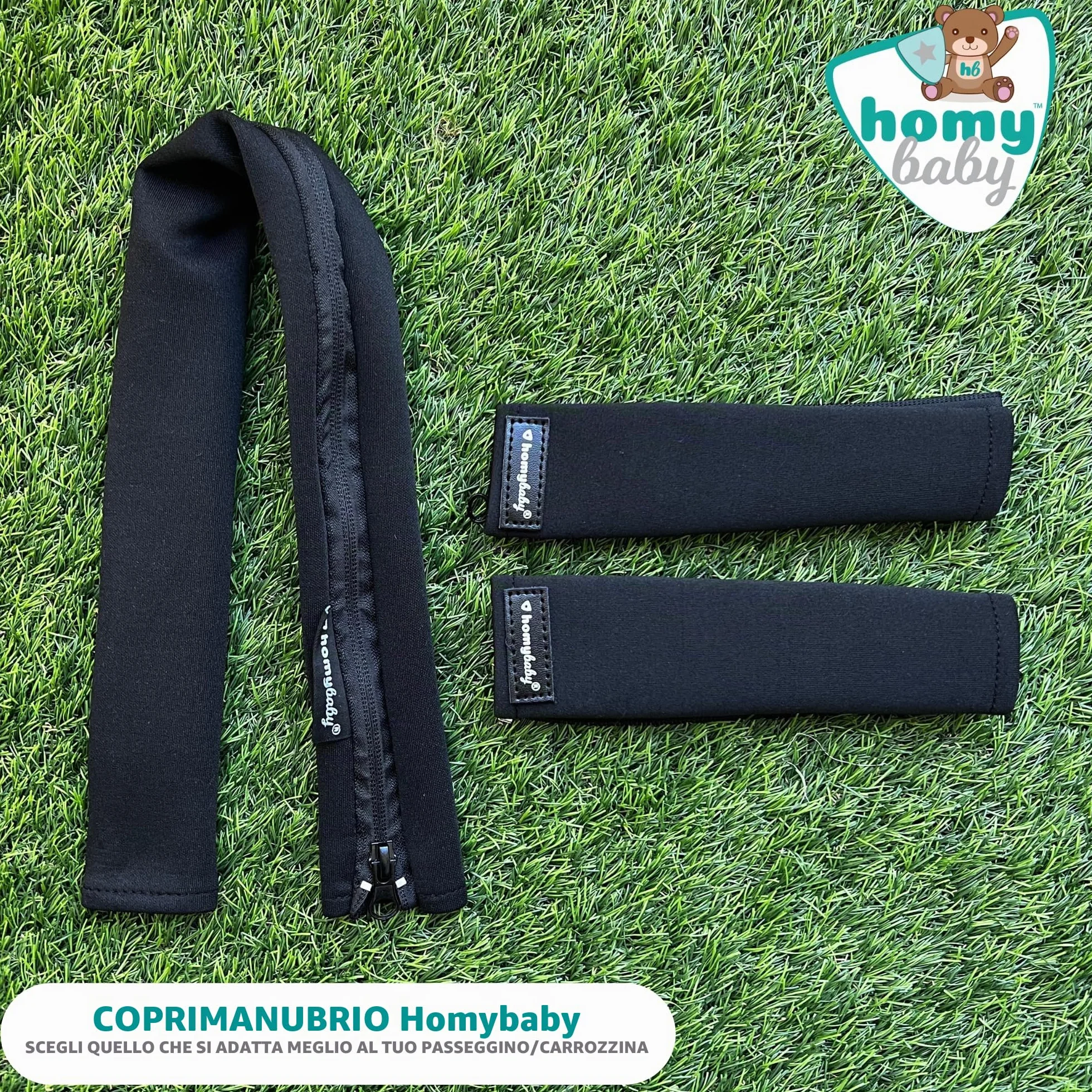 HOMYBABY Copri manubrio universale per passeggino, tessuto lavabile, nero, 2 pezzi