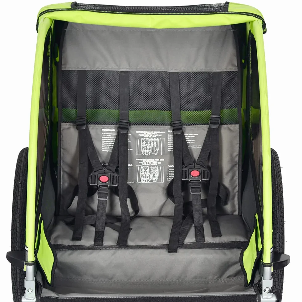 PAPILIOSHOP MOVER Rimorchio Bici Bambini Passeggino 2 posti cintura sicurezza 5 punti anti ribaltamento