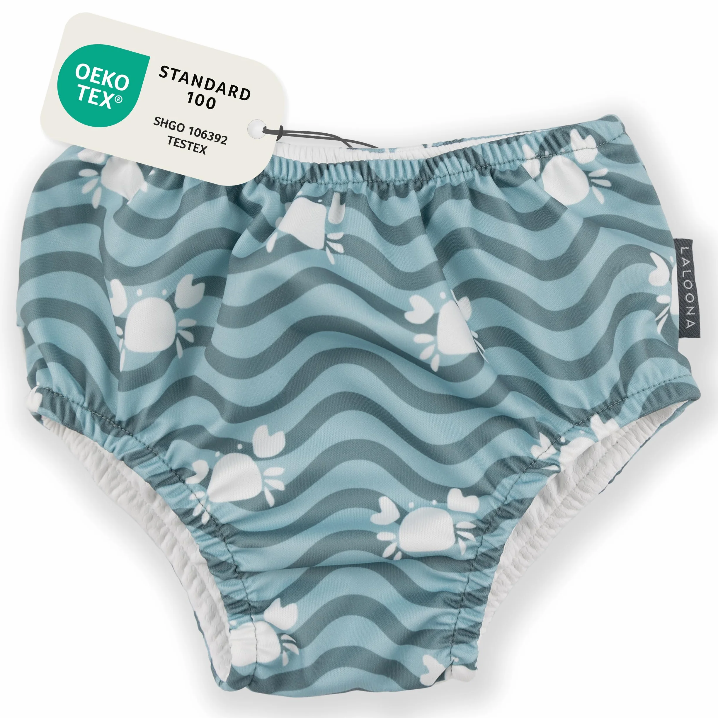 LaLoona Pannolino Piscina Riutilizzabile per Bambini Costume Contenitivo Neonato Resistente al Cloro OEKO-TEX Asciugatura Rapida Verde Granchio
