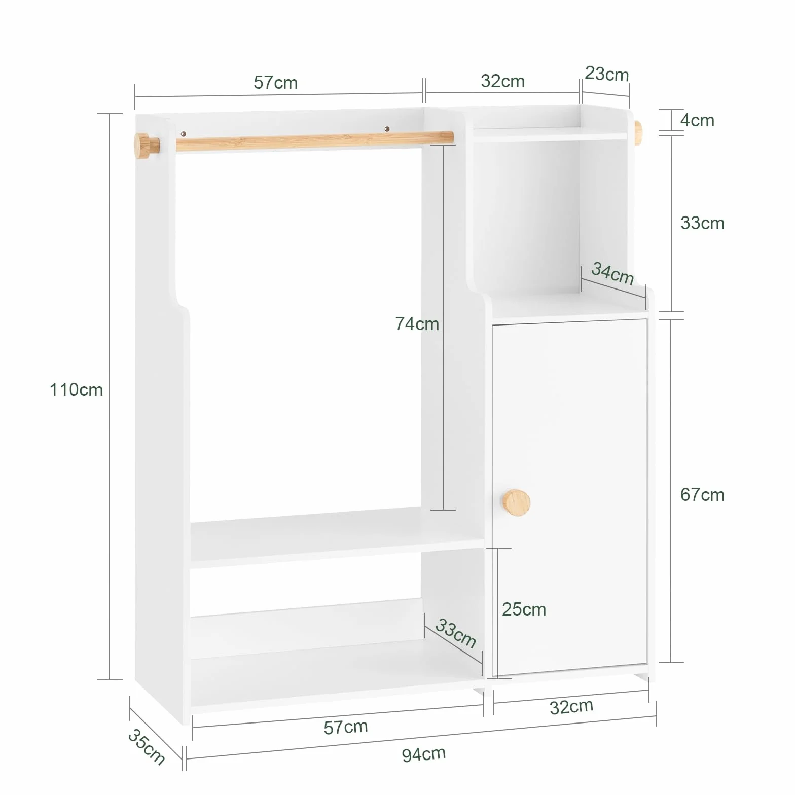 SoBuy Armadio Bambini con 4 Ripiani e 2 Ganci Bianco 94x35x110cm KMB110-W