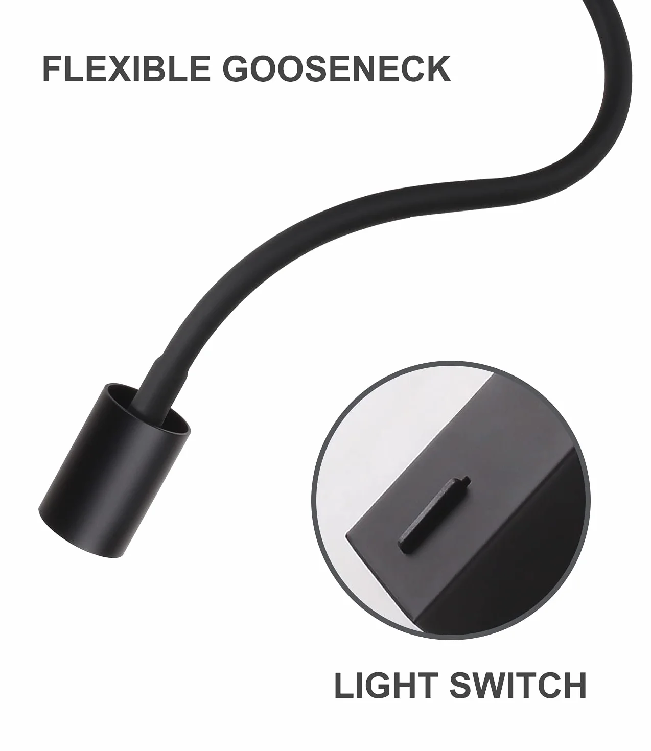 DAWALIGHT Applique da Parete per Lettura 5W LED Luce di Lettura a Collo di Cigno 3000K Bianco caldo Applique da Comodino a Parete per la notte per la Notte Soggiorno Studio, Alluminio, Nero