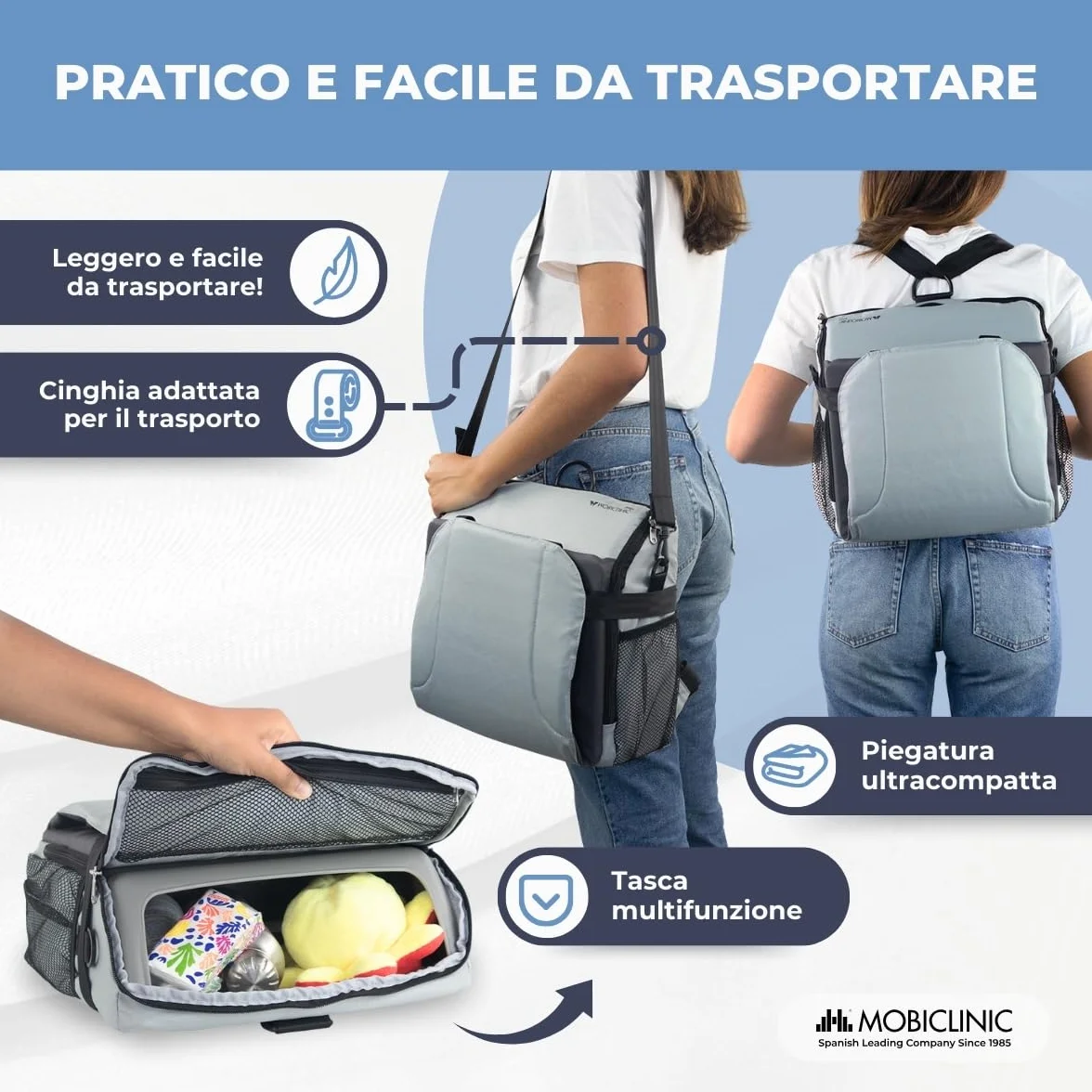 Mobiclinic Seggiolino Portatile Bambini Pieghevole Monkey 6-36 Mesi 15kg Grigio