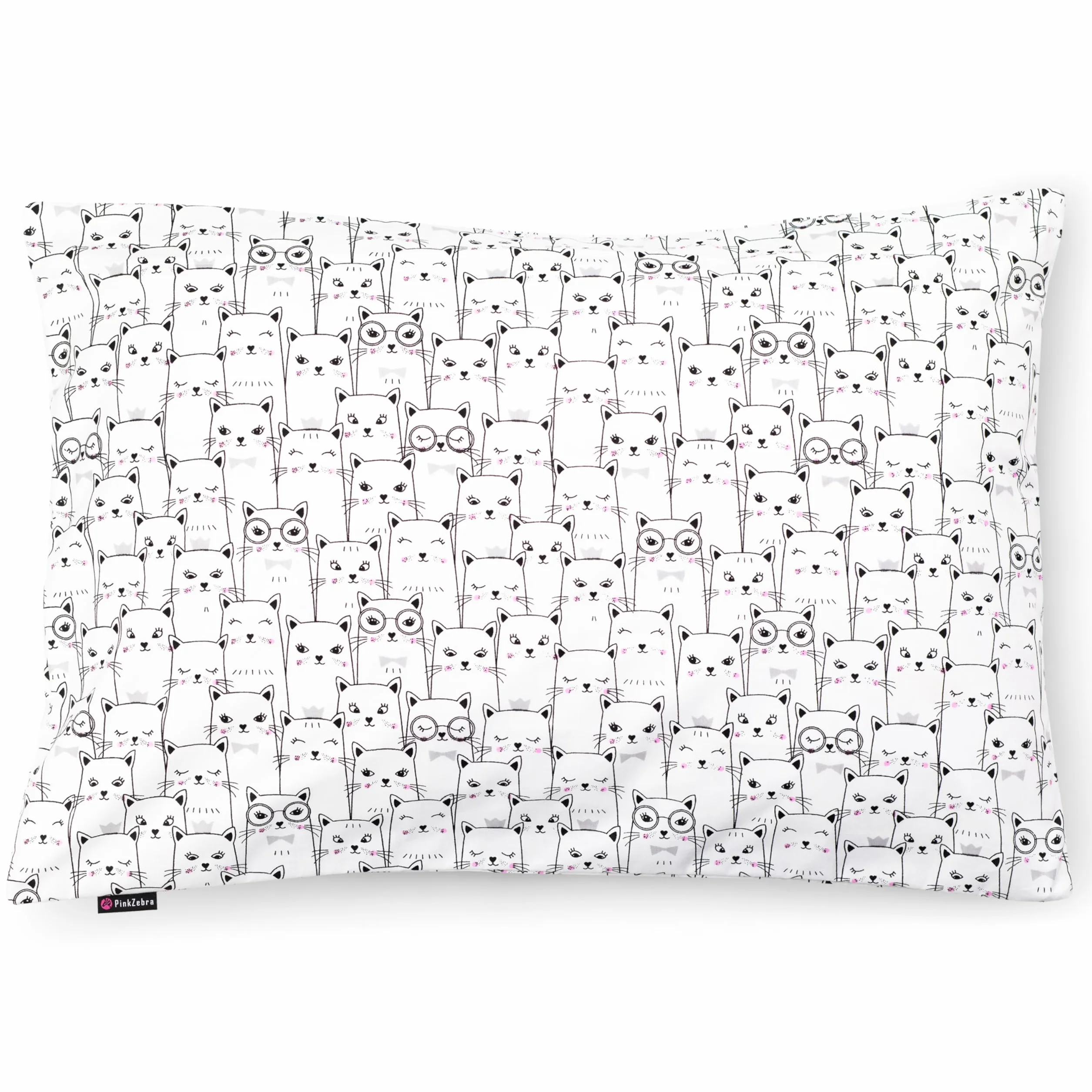 Federa per cuscino per bambini 30x50 cm 100% cotone con chiusura lampo gatti bianchi