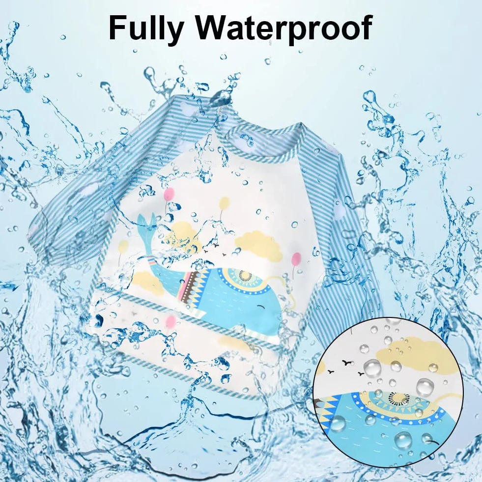 Vicloon Bavaglini Impermeabili con Maniche per Bambini Set 3 Pezzi Grembiule Pappa Pittura 6 Mesi 3 Anni