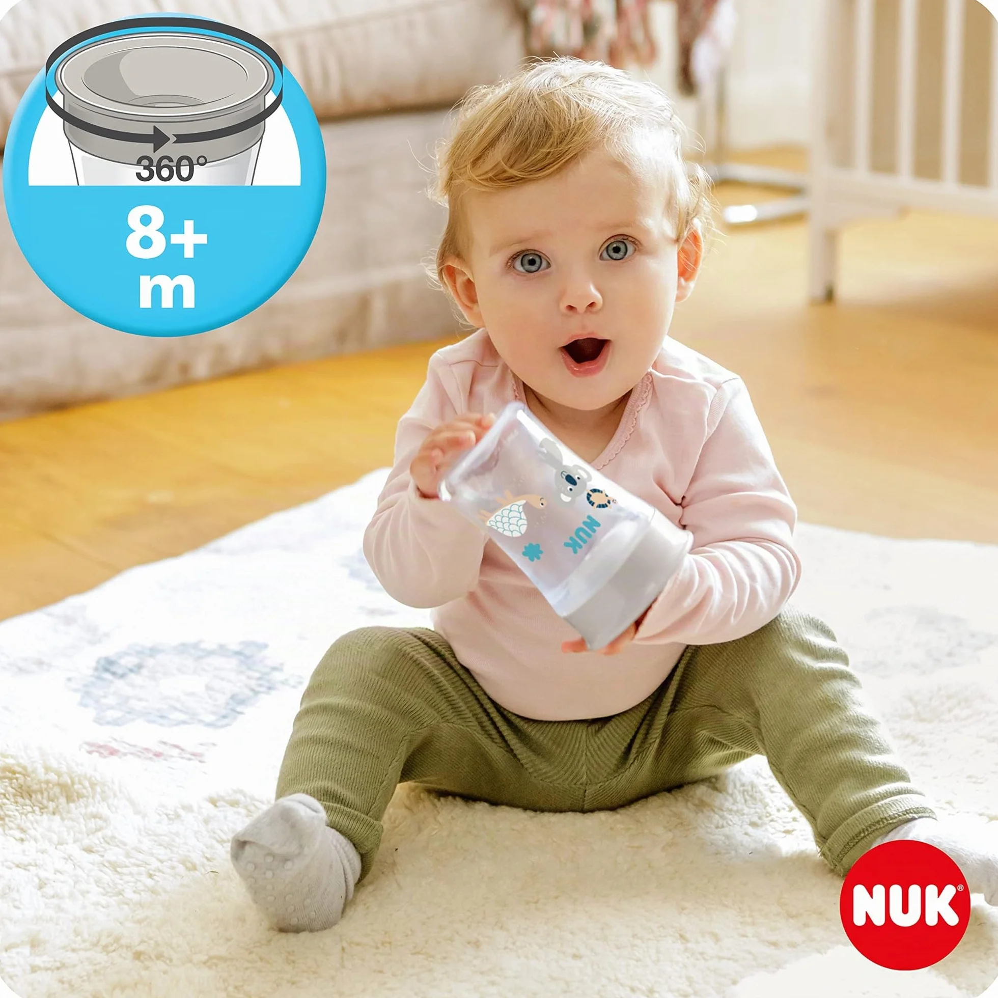 NUK 3-in-1 Set do nauki picia z kubkiem treningowym antykapiącym (6+ miesięcy) 230 ml Bez BPA fioletowy