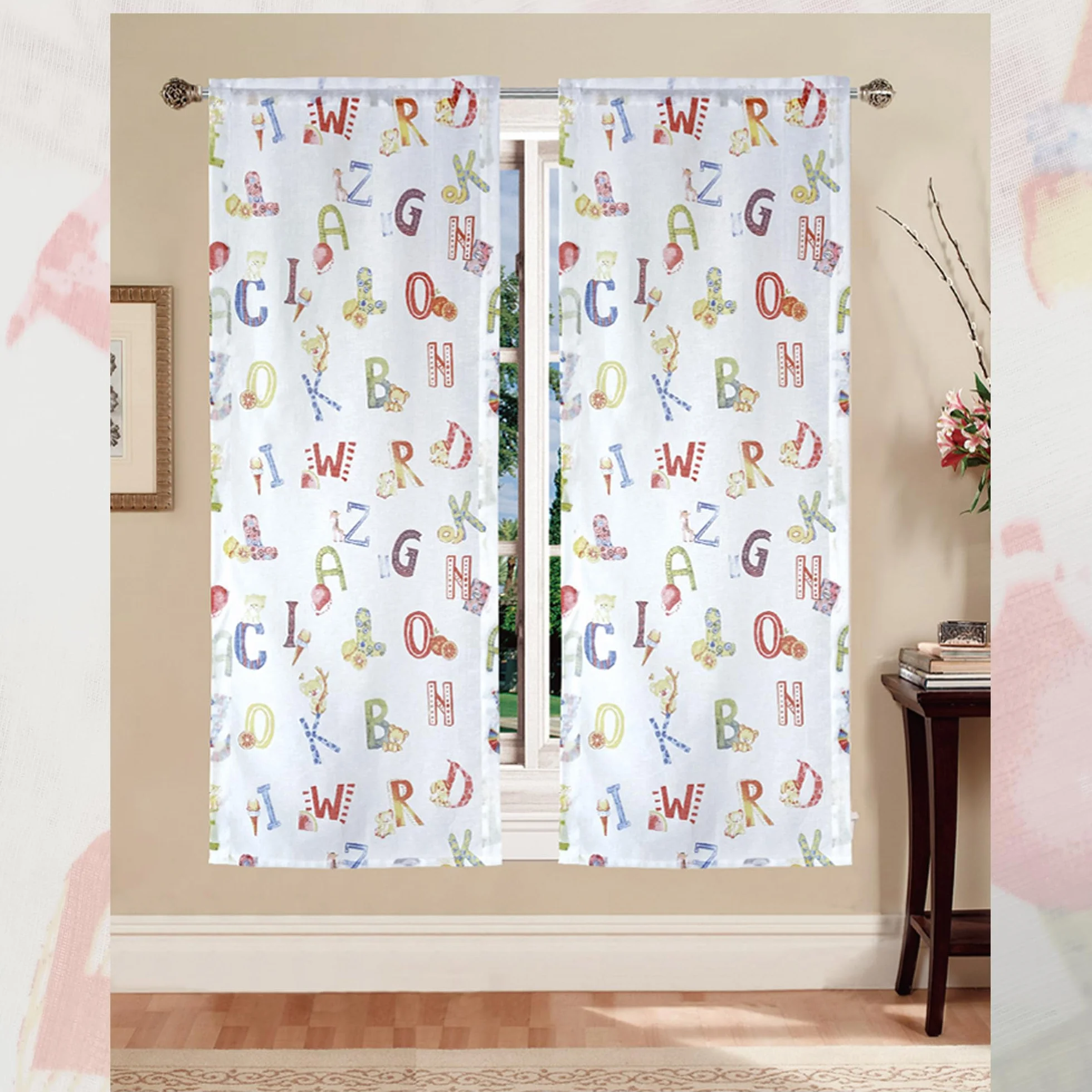Tenda per Cameretta Bambini Set 2 Pannelli Coppia Tende Finestra Portafinestra Fantasia Palloncini Animali Mod. Giorgia 60x150 cm