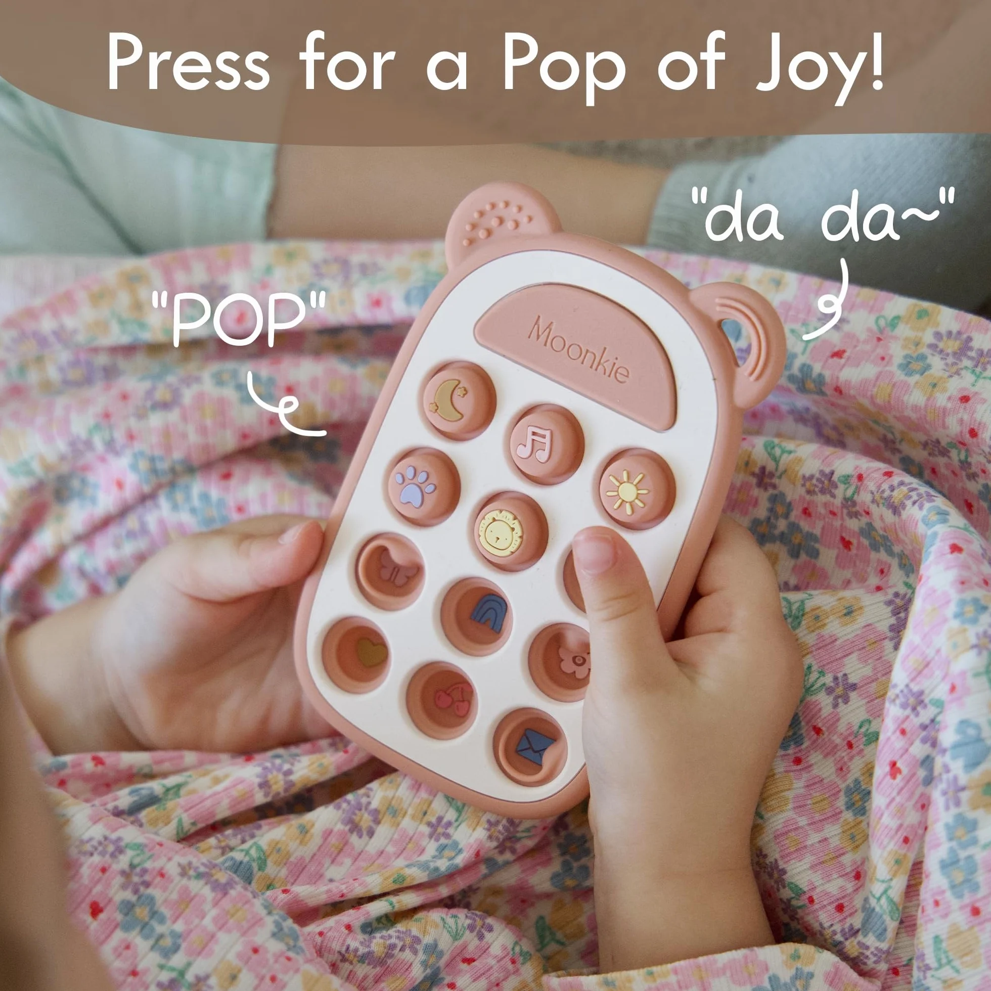 Moonkie Giochi Dentizione Neonato, Telefono in Silicone per 3 Mesi+, Senza BPA, Giochi Montessori, Blush