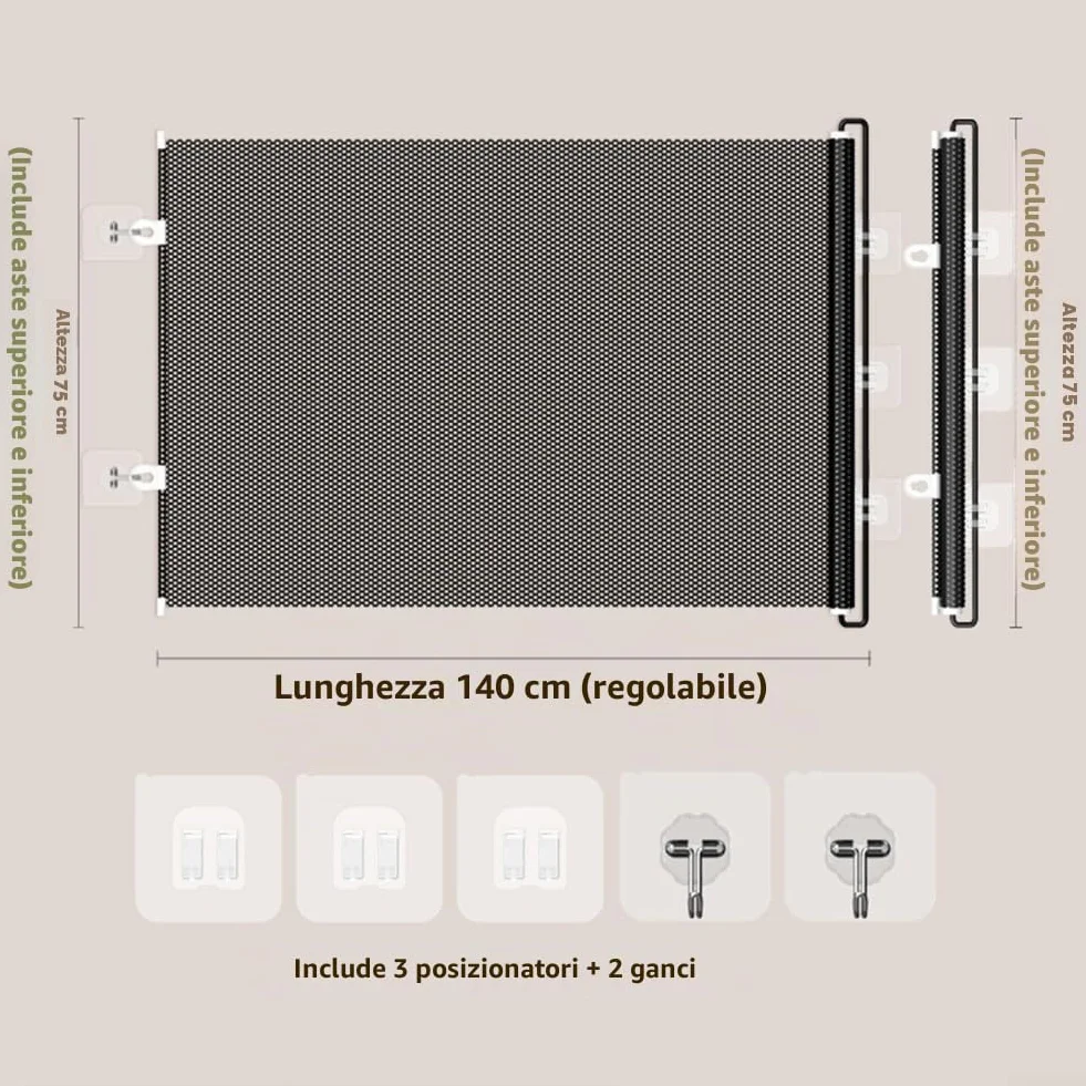 Cancello retrattile per gatti e cani 75x140 cm confini interni regolabili