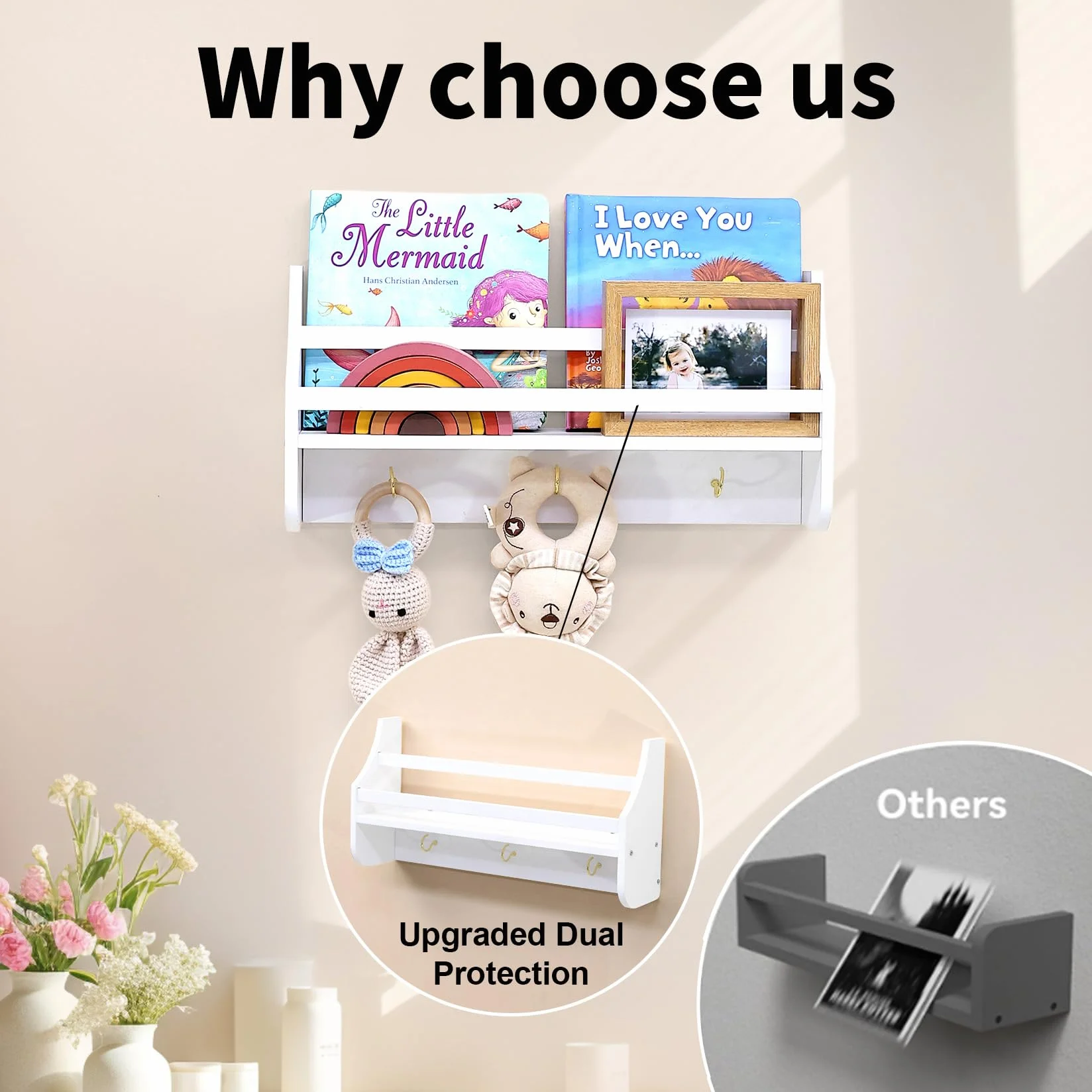 Set di 2 mensole galleggianti per bambini 40 x 20 x 10 cm bianco organizer da parete