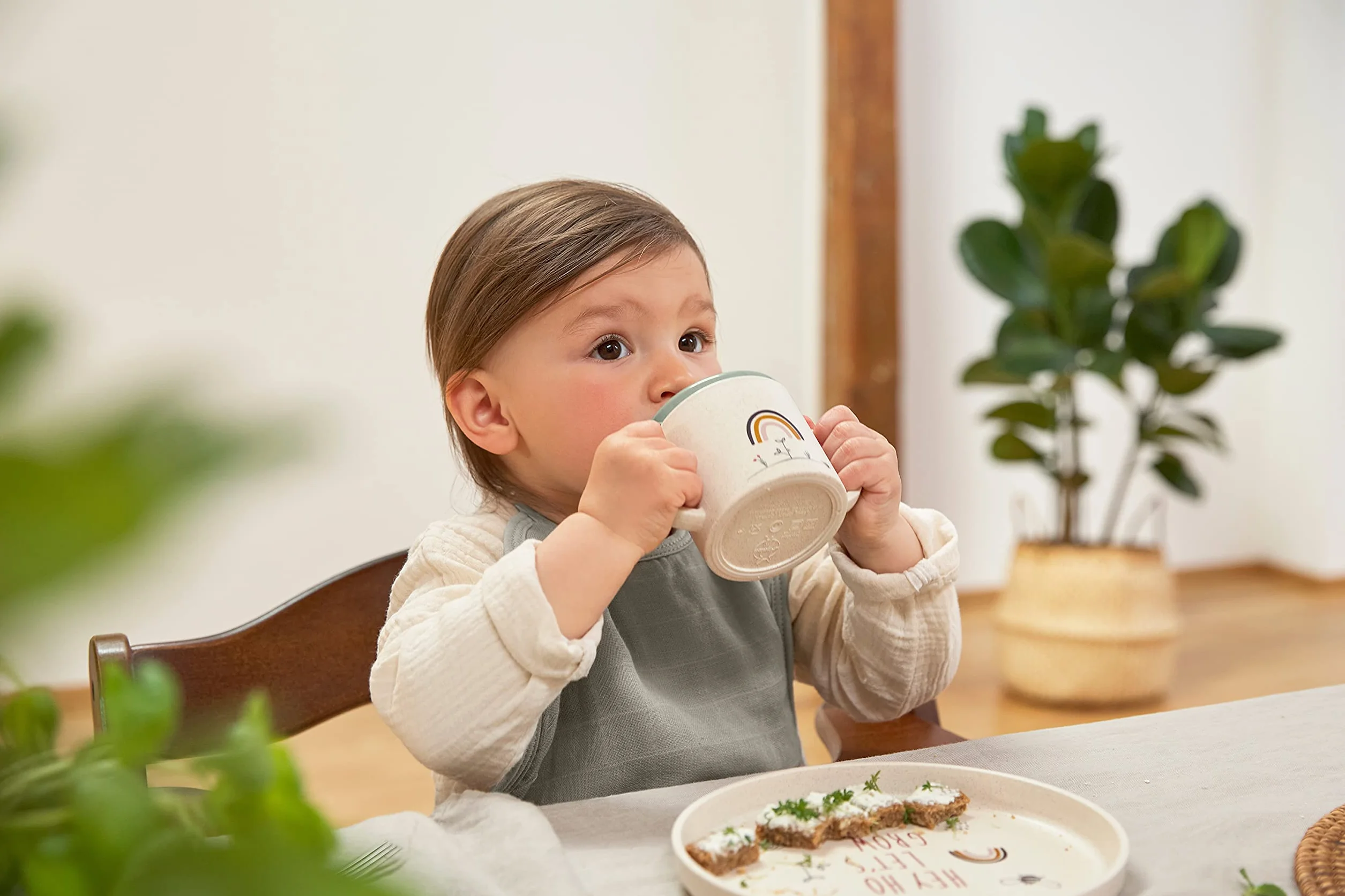 LÄSSIG Sippy Cup Little Chums Mouse 150 ml dla dzieci z manikiem i coperchio