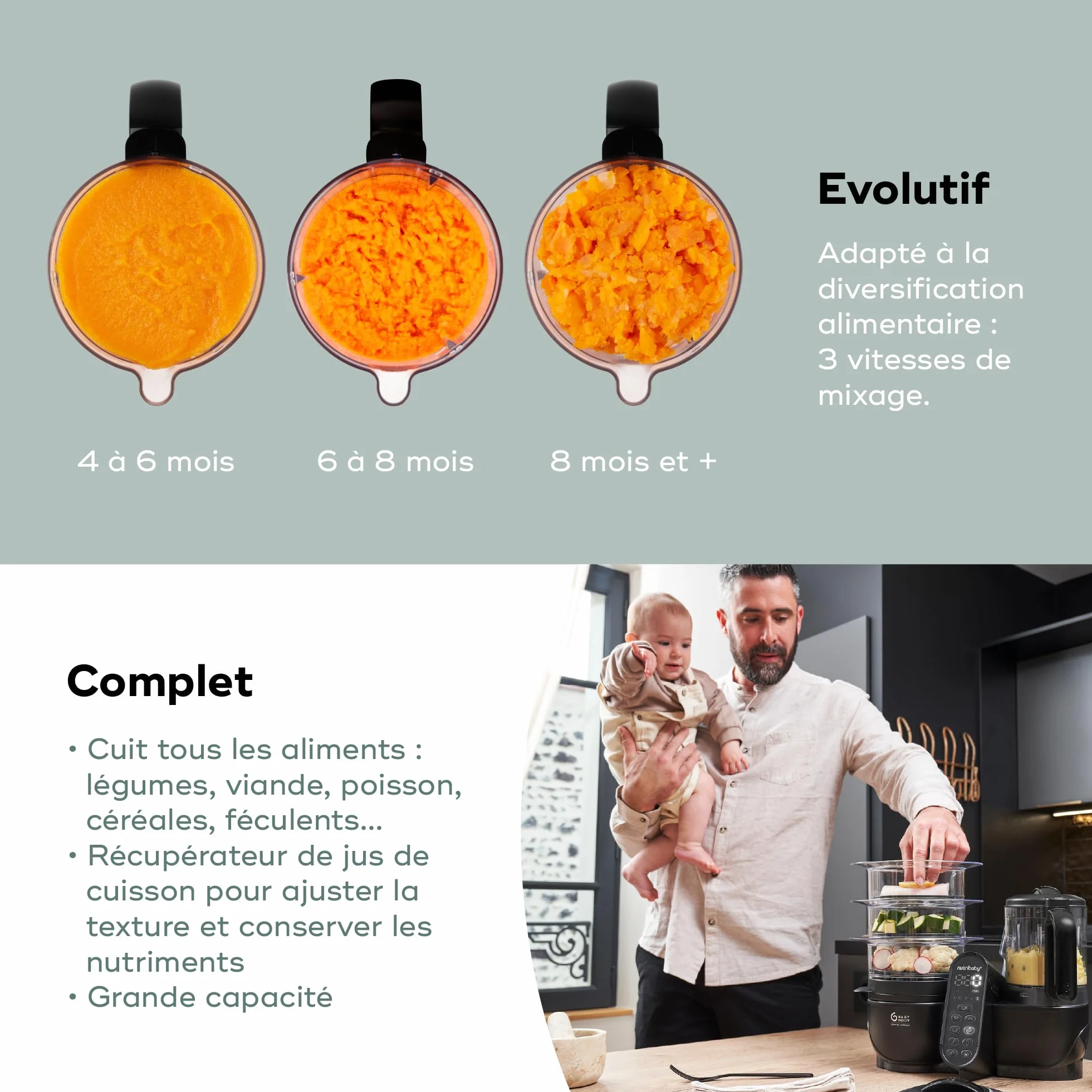 Babymoov Nutribaby(+) XL Cottura a Vapore per Bambini 2,9L 6 Funzioni Nero