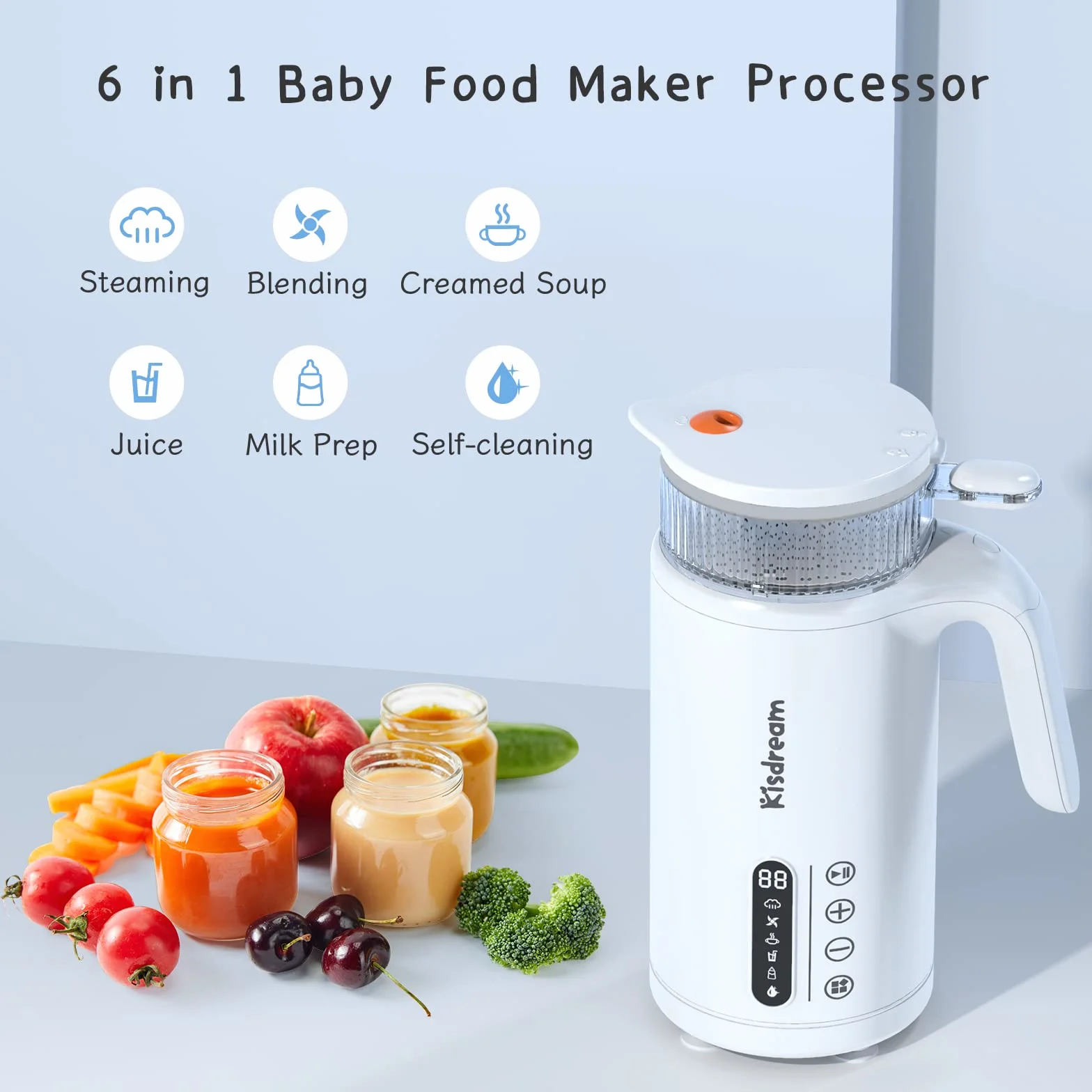 Cuocipappa Mixer Multifunzione 6-in-1 per Bébé - Vapore, Mixer, Latte Caldo, Zuppa, Succo