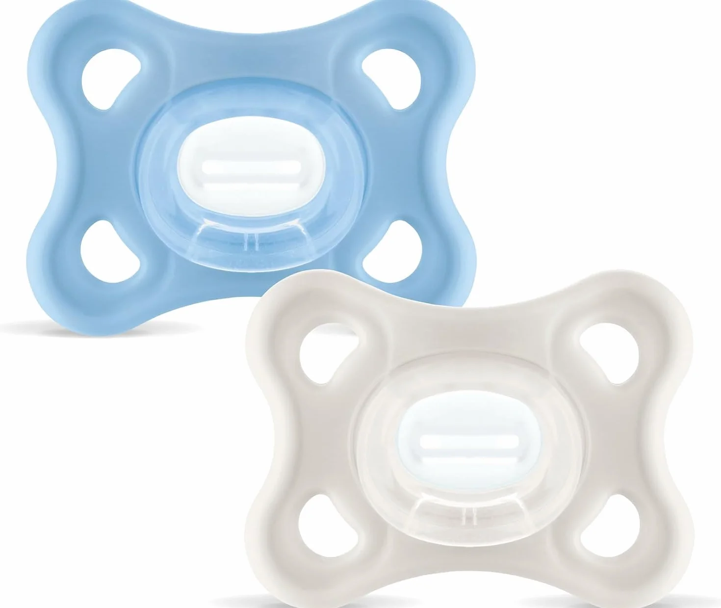 MAM Comfort Succhietto 3-12 mesi Set da 2, Ciuccio MAM 3-12 mesi 100% silicone, Kit 2 accessori neonato con porta ciuccio sterilizzatore, Azzurro/Neutro