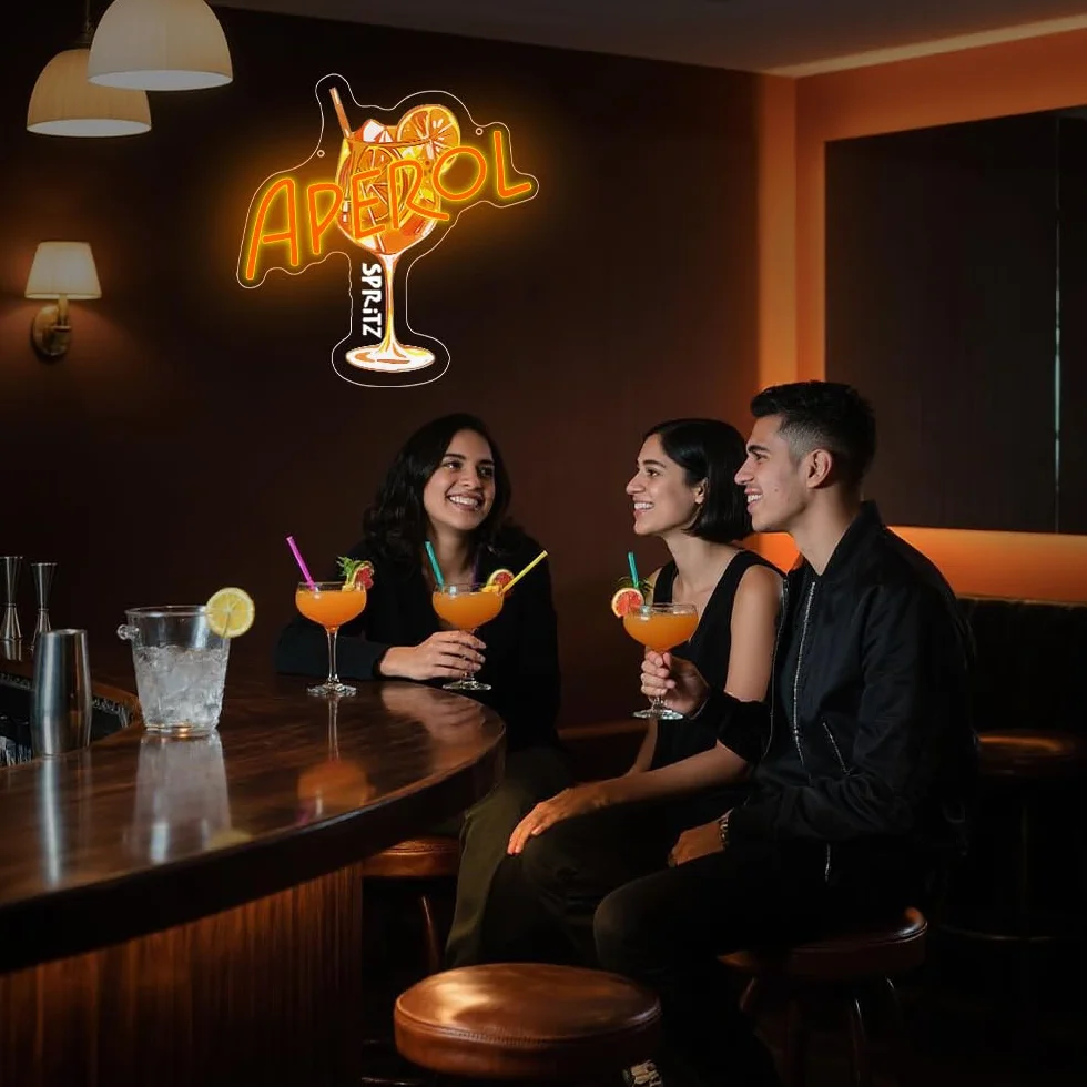 Aperol Spritz - Targa a LED per cocktail, decorazione da parete per casa, bar, camera da letto, club, feste, pub, ristorante, negozio, Holy Aperoli, insegna al neon per uomini e donne alimentato USB