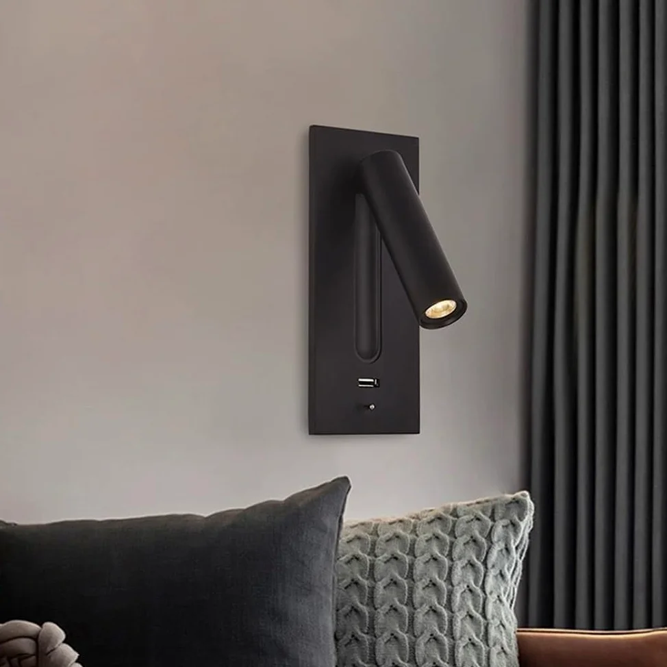 Luci da lettura a LED a parete, applique da incasso sul comodino Lampada da parete a LED con porta USB/interruttore, Faretti da parete girevoli Apparecchio notturno per camera da letto Soggiorno Hotel