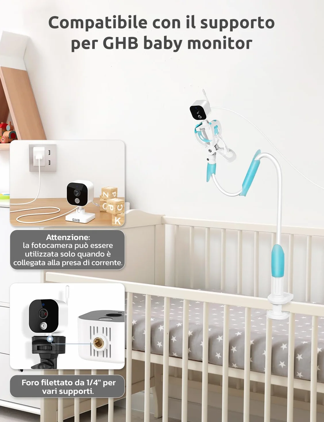 Baby Monitor Video Audio 5" Schermo IPS 5000mAh Visione Notturna Sensore Temperatura VOX Ninnananna