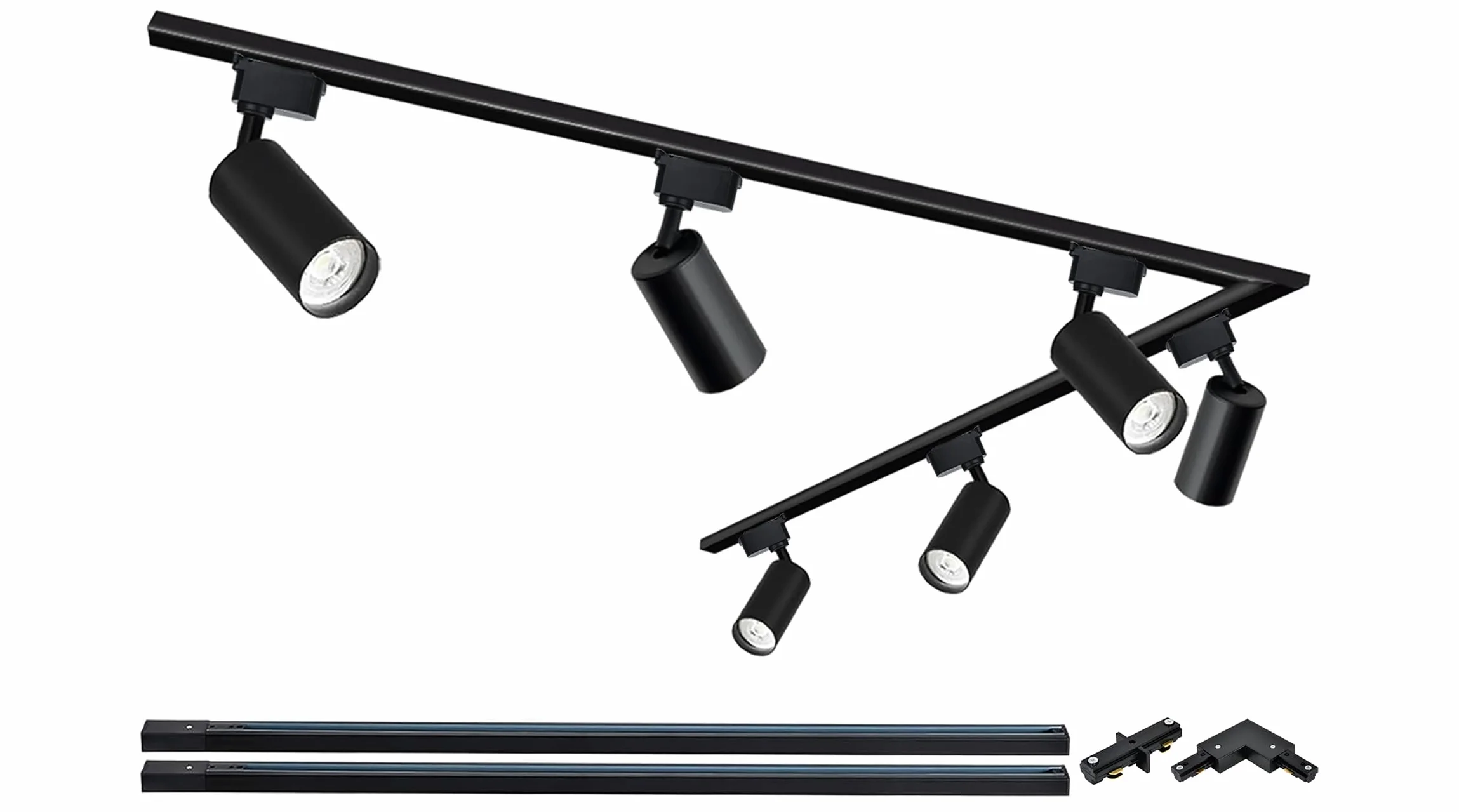 Kit Luci a Binario Teste, 6 Luci Binario Estensibile 2x1m Binario Tipo H 20W 3000K Bianco Caldo Faretti a Soffitto
