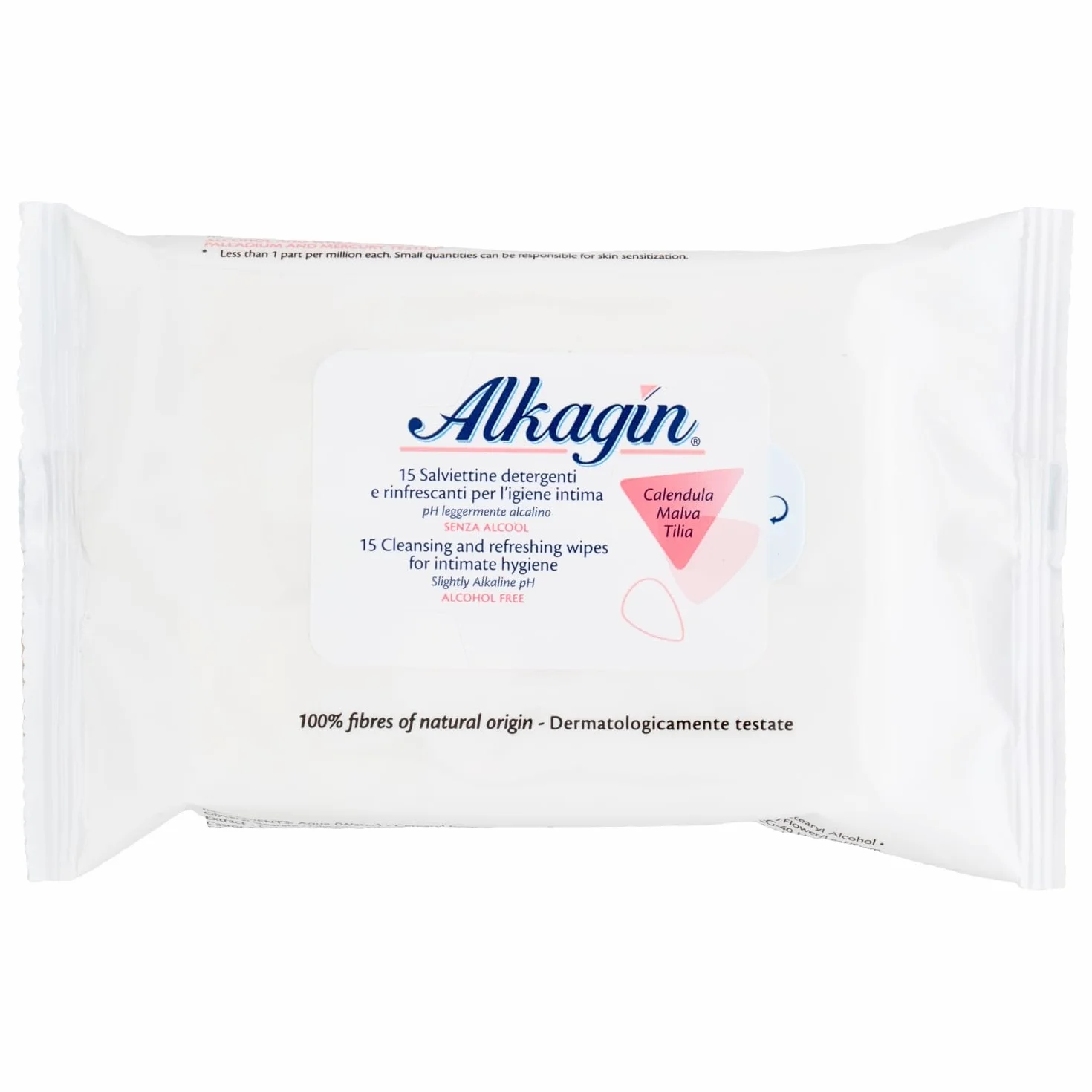 Alkagin Salviettine Detergenti Intime Calendula Malva Tiglio pH Alcalino 15 Pezzi