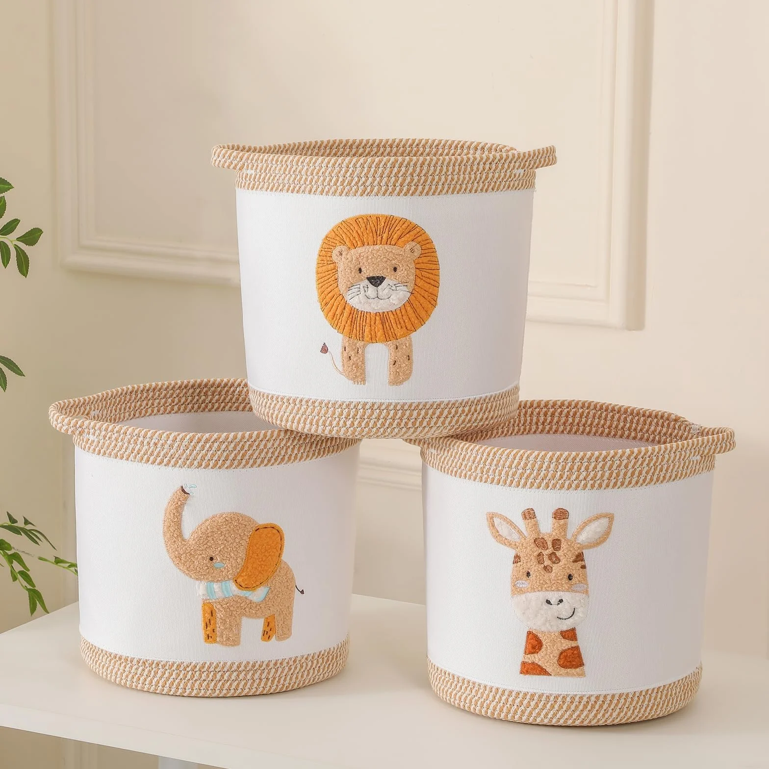 Ceste Portaoggetti Pieghevoli per Bambini Set Giallo Leone Giraffa Elefante