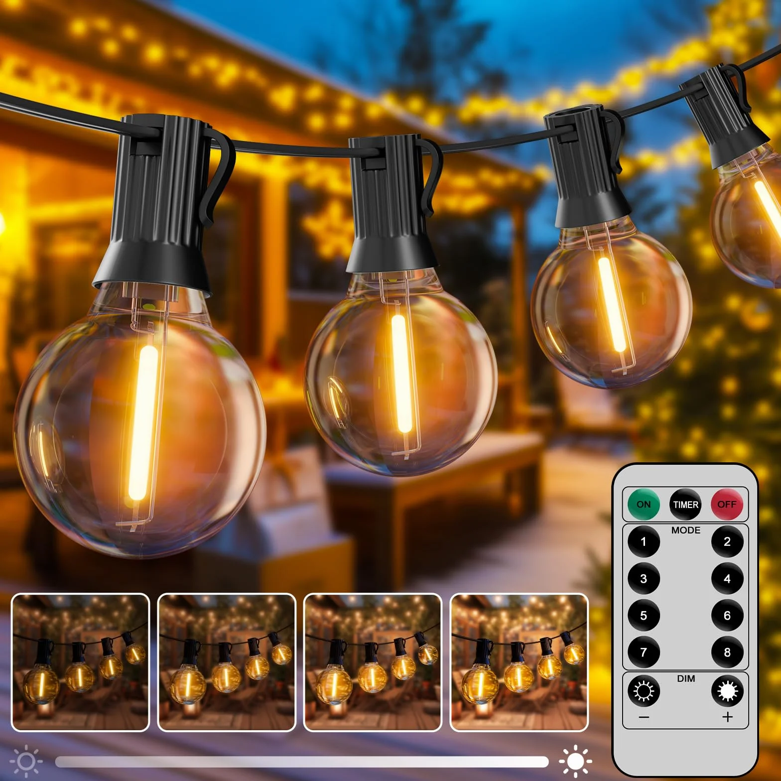 Hoteril Catena Luci da Esterno Giardino-30M, G40 Catena Luminosa Esterno: 42+2 Lampadine, Temperatura Colore 2200K, Alimentazione a Spina, Ideale per Pergolato da Giardini, Gazebo, Balcone, Campeggio