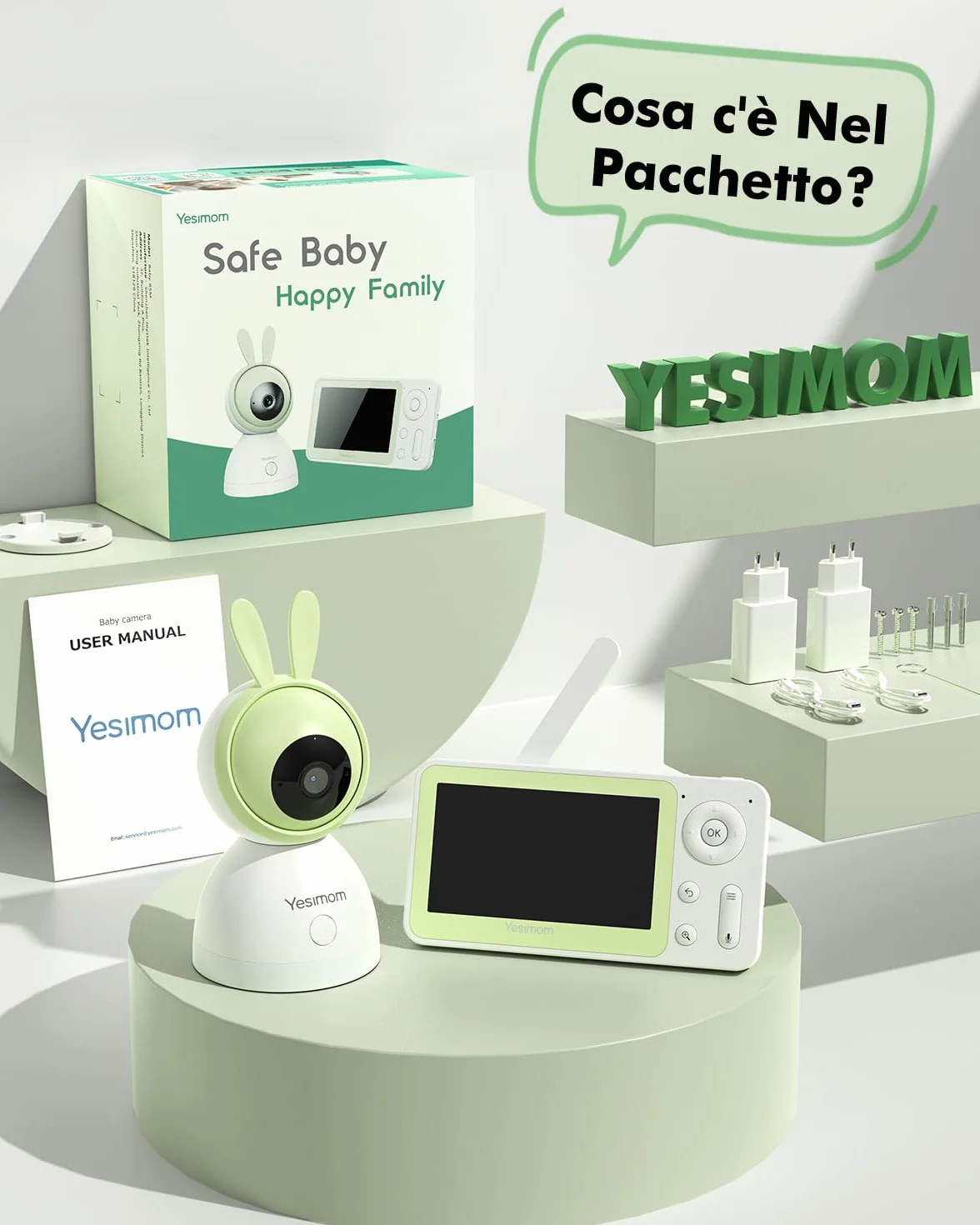 Baby Monitor WiFi 4,3" 360° PTZ Telecamera Bambini con Monitor Videocamera Neonato IPS Schermo 2500mAh Luce Notturna Controllo APP Mobile Visione Notturna Ninne Nanne