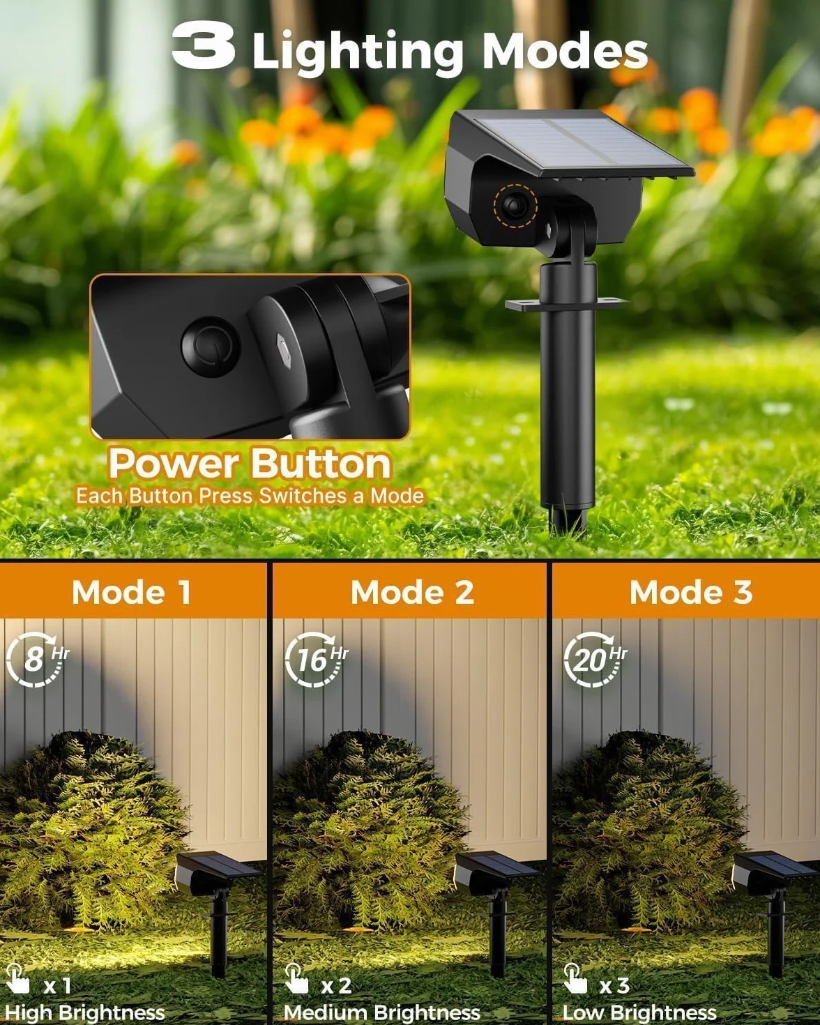 btfarm 4 Pezzi 72LED Faretti Solari a LED da Esterno, 3 Livelli di Luminosità Lampade Luci Solari da Giardino Potenti, IP65 Impermeabile Lampada Lampioni Solare per Cortile, Alberi, Bianco Caldo
