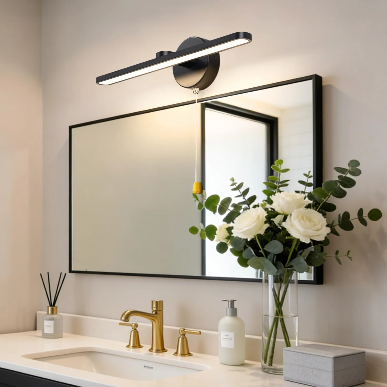 MantoLite Esposizione da Luci per,12W IP44 Lampade da Specchio con Interruttore Faretti da Muro,40CM 3000K Applique da Parete LED Interni Applique Da Parete Luci Lettura(Finitura Nero Opaca)