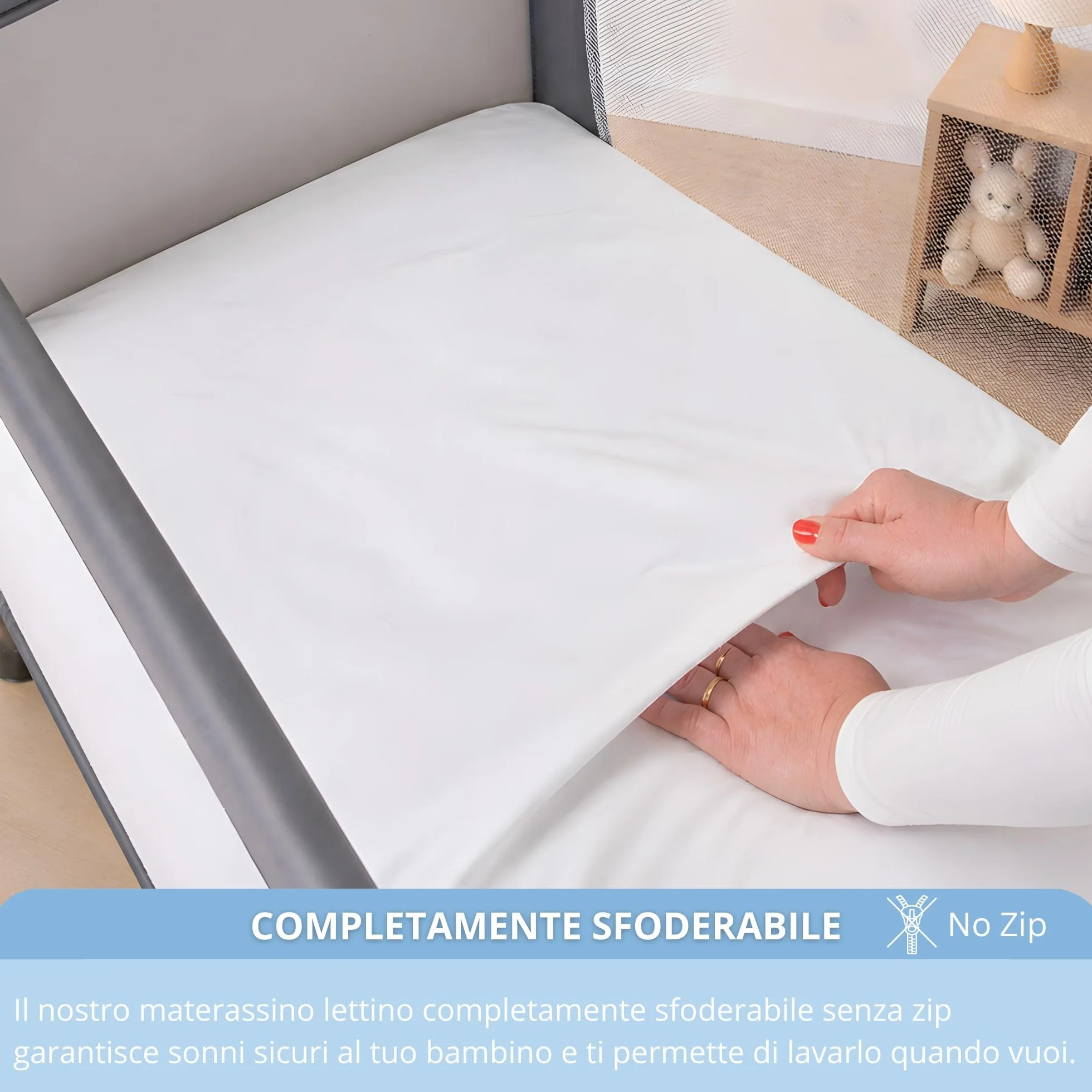 Materasso Lettino da Campeggio Sfoderabile Pieghevole 60x120x4 EN16890:2017 Federa 100% Cotone Oeko-tex® Certipur™