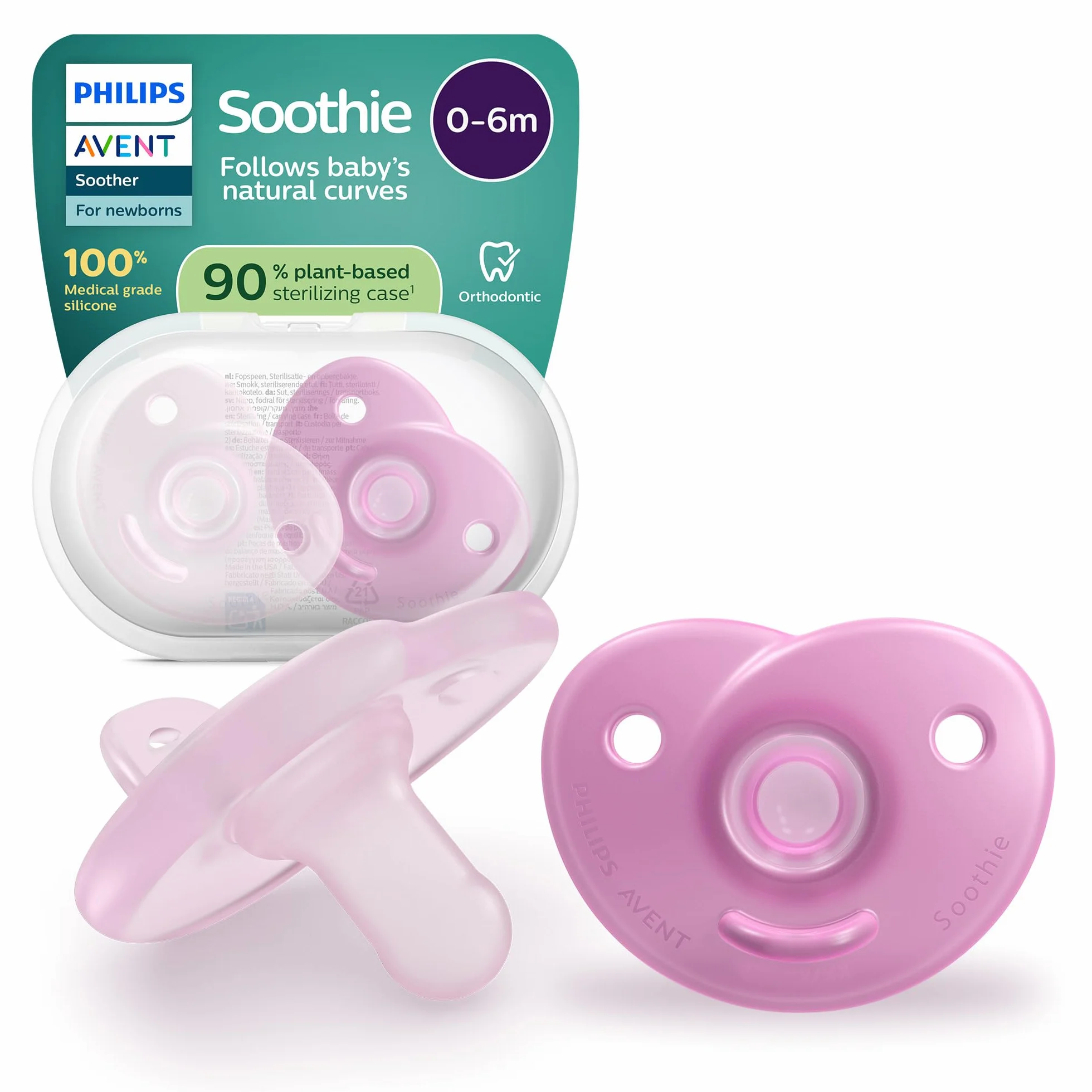 Philips Avent Soothie chupetes silicona una pieza recién nacidos tetina flexible reduce presión dientes boca sin BPA paquete 2 SCF099/27