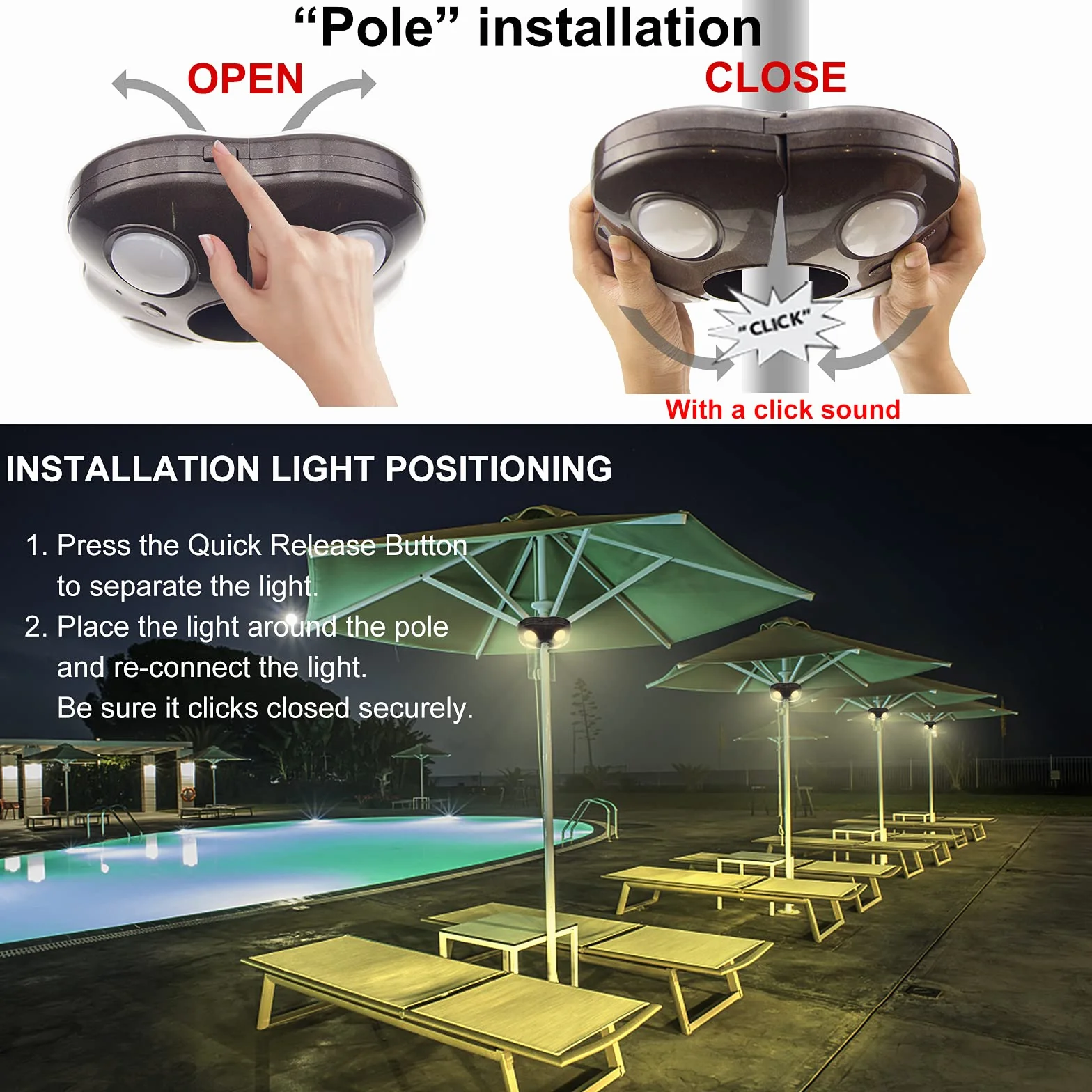 HONWELL Patio Ombrello Luce a Batteria,12 colori Ombrello da esterno Palo Luce Telecomando, 4 Luminosità Modalità Cordless 20 Luci LED a 250 Lumen, Lampada da Campeggio per Tenda, Spiaggia-Marrone