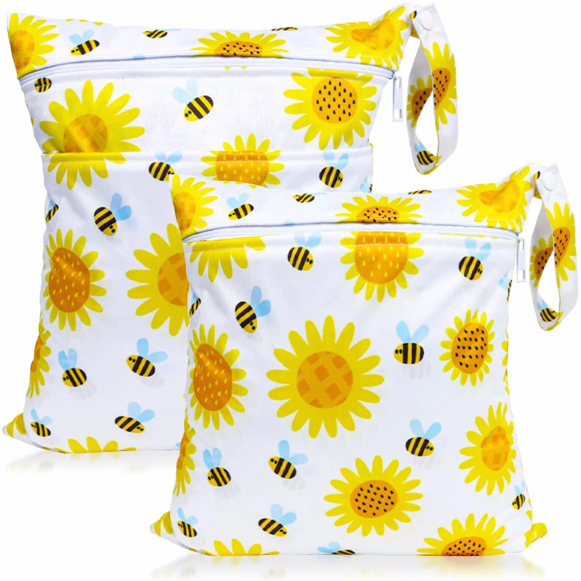 Borsa Pannolini Riutilizzabile Impermeabile 2Pcs Wetbag con Doppia Cerniera Girasole