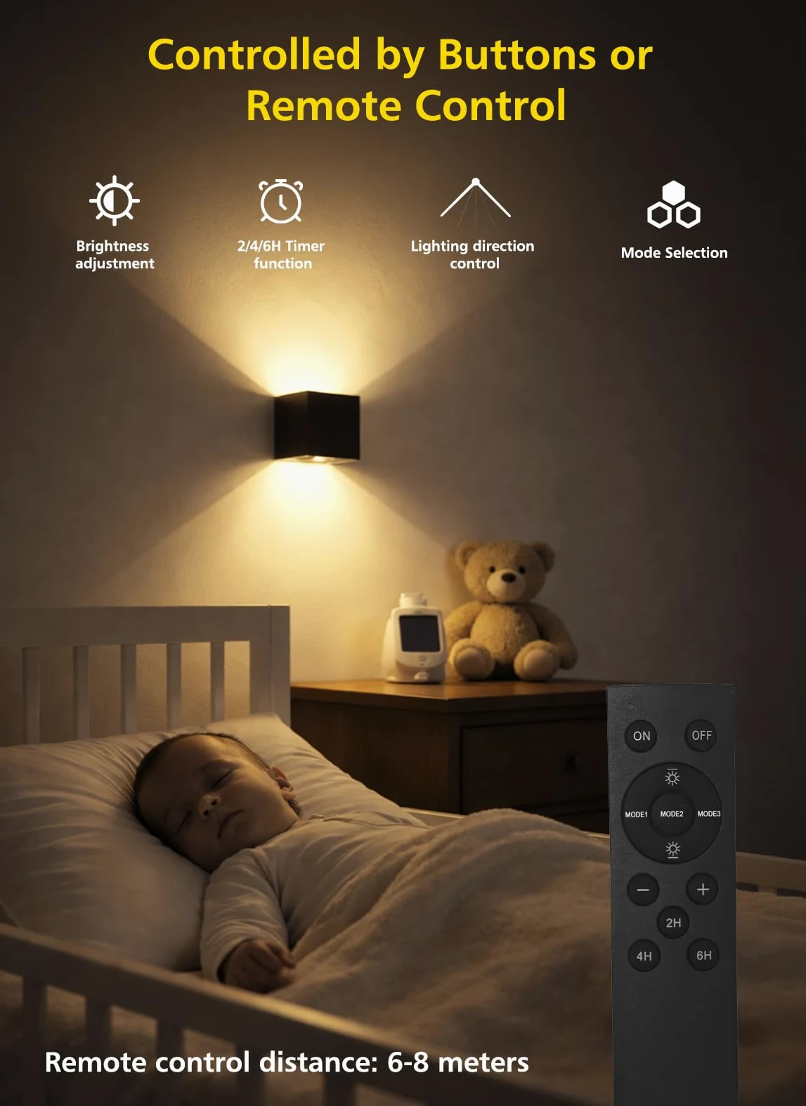 T-SUN 4 Pezzi Applique a Muro con Sensore di Movimento con Telecomando, 3 Modalità Lampada da Parete Ricaricabile Senza Fili, Applique a Muro Alto e Basso con Timer per Interni/Esterni