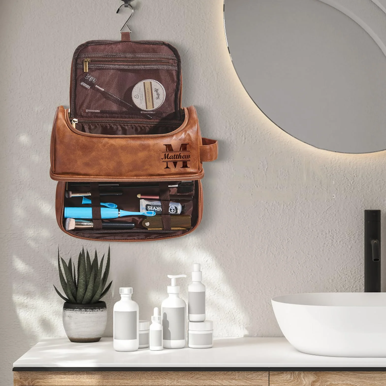 Borsa Da Toilette Personalizzata Per Uomo In Pelle PU Grande Capacità Regalo Fatto A Mano