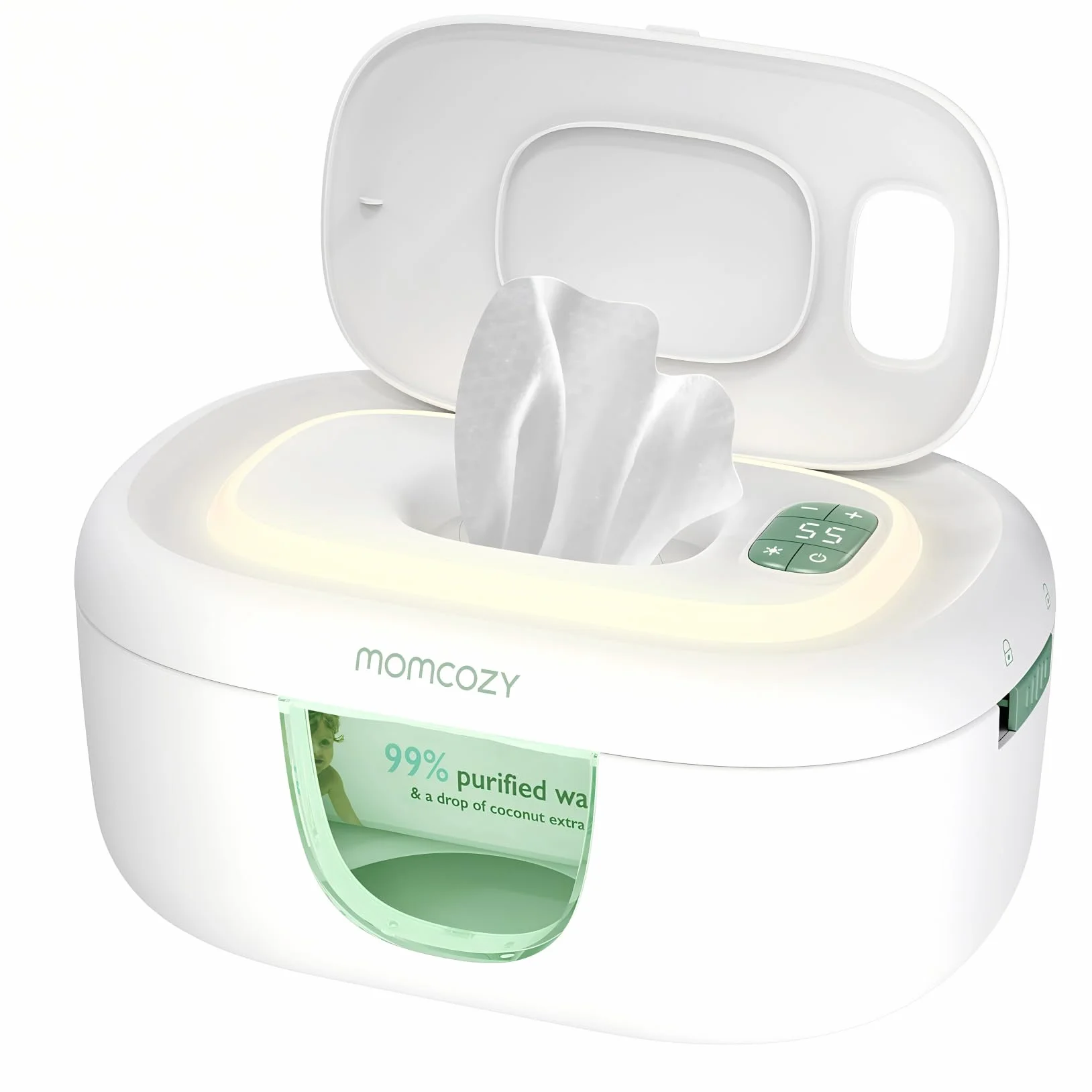 Momcozy Scalda Salviette Neonato, Dispenser Salviettine Grande Capacità, Riscaldamento Rapido Uniforme, 4 Livelli Temperatura, Luce Notturna